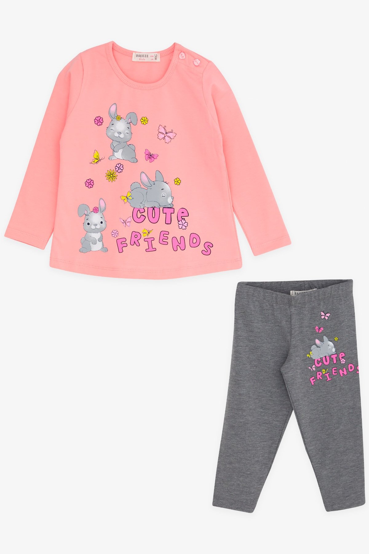 Breeze Kız Bebek Taytlı Takım Tavşan Baskılı Pudra (9 Ay-1.5 Yaş)