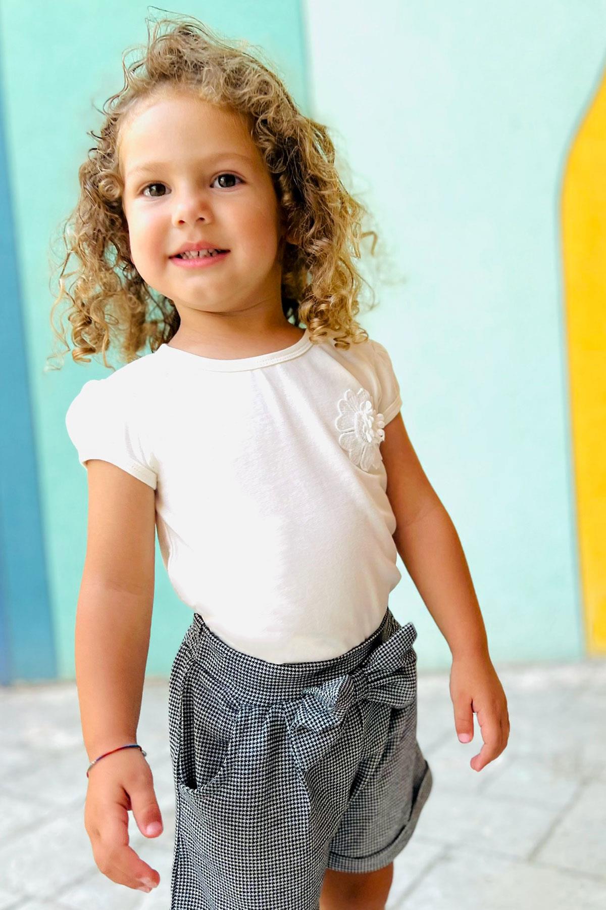 Breeze Kız Bebek Tişört Çiçek Nakışlı Ekru (9 Ay-3 Yaş)