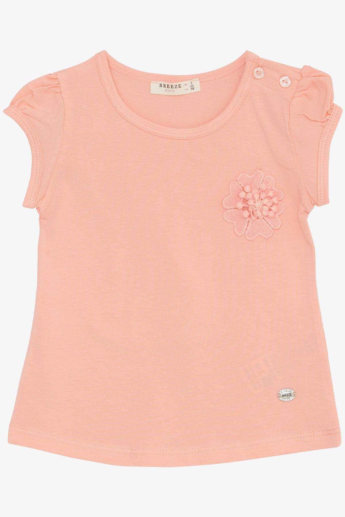 Breeze Kız Bebek Tişört Çiçek Nakışlı Somon (9 Ay-3 Yaş)