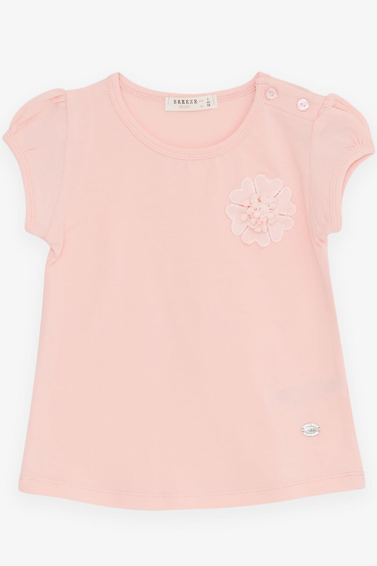 Breeze Kız Bebek Tişört Çiçek Nakışlı Somon (9 Ay-3 Yaş)