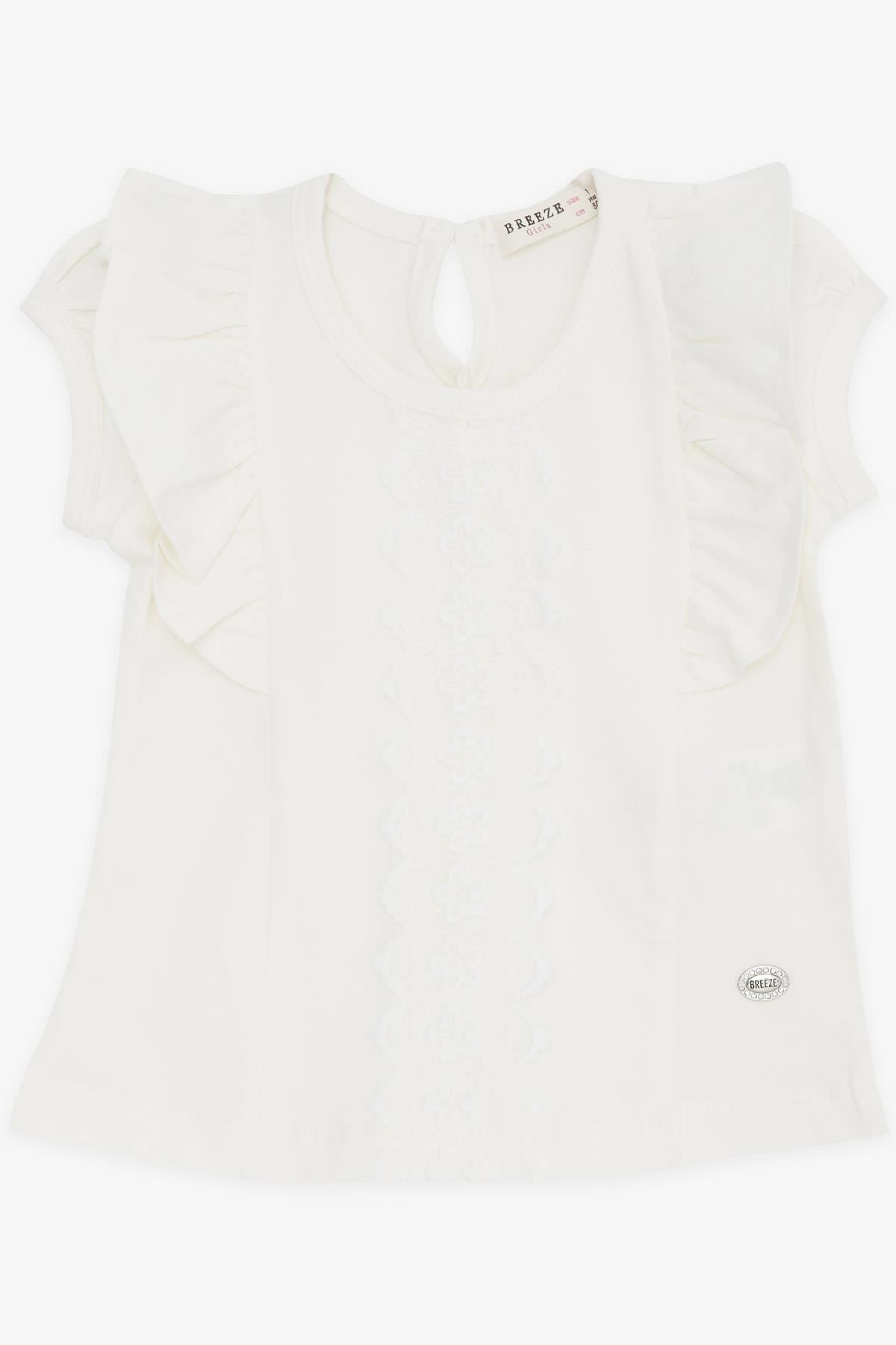 Breeze Kız Bebek Tişört Fırfırlı Nakışlı Güpürlü Ekru (6 Ay-2 Yaş)