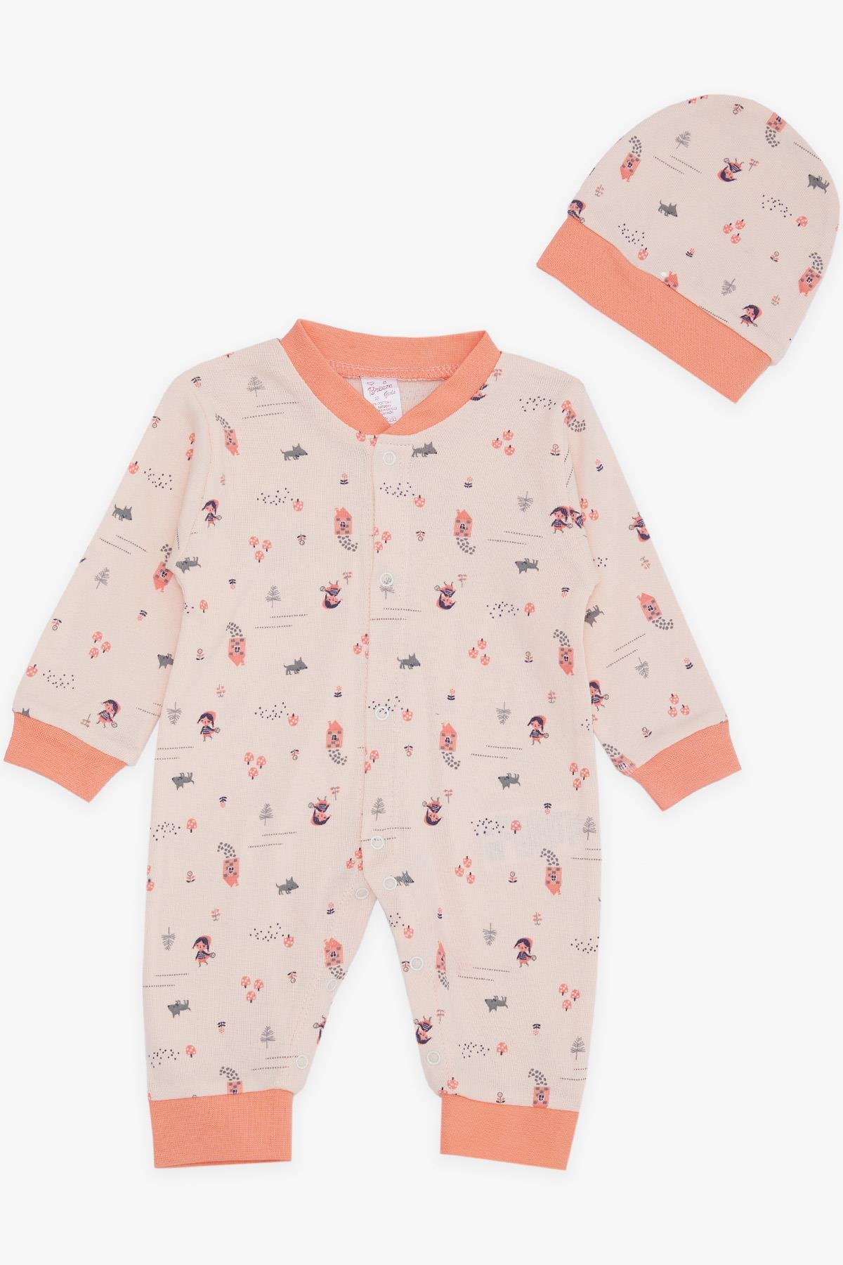 Breeze Kız Bebek Tulum Orman Temalı Kız Desenli Somon (0-6 Ay)