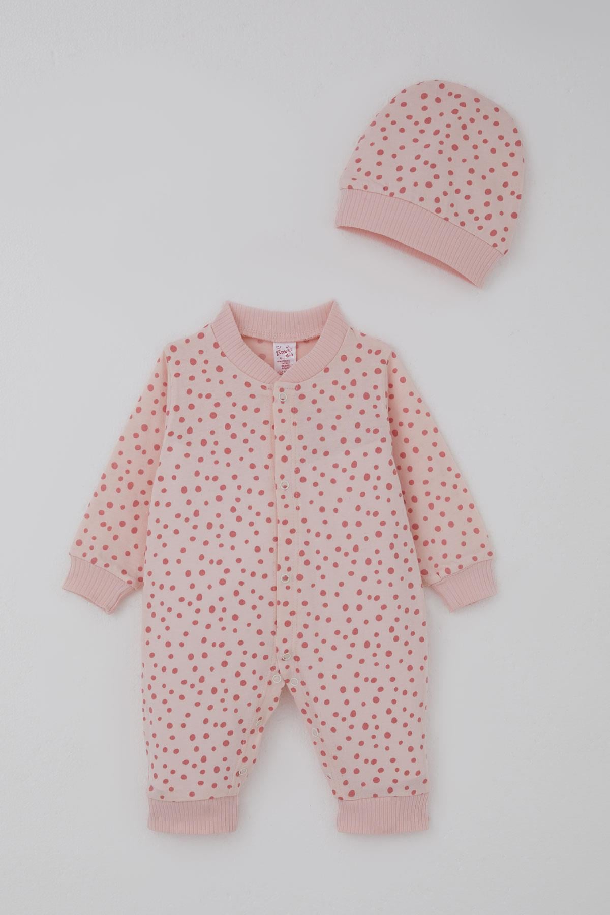Breeze Kız Bebek Tulum Puantiye Desenli Pudra (0-6 Ay)