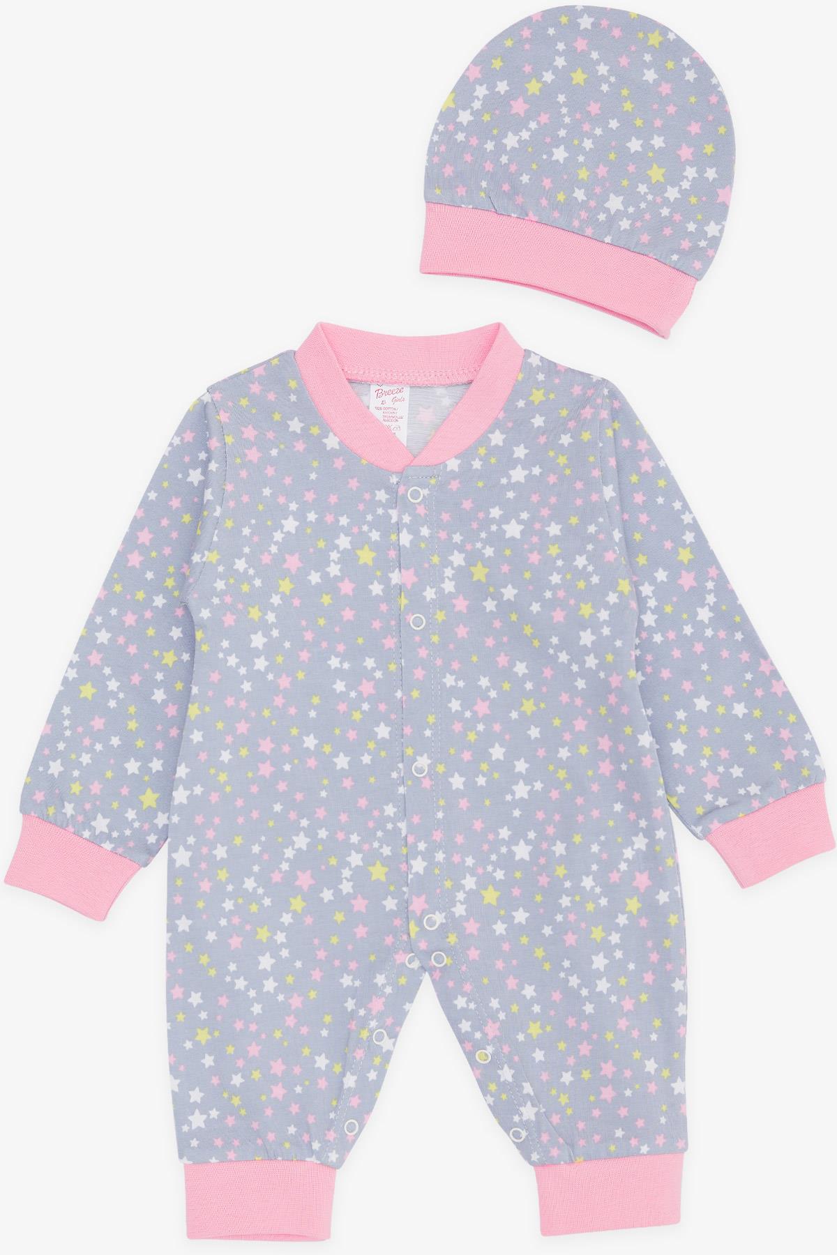 Breeze Kız Bebek Tulum Renkli Yıldız Desenli Gri (0-6 Ay)