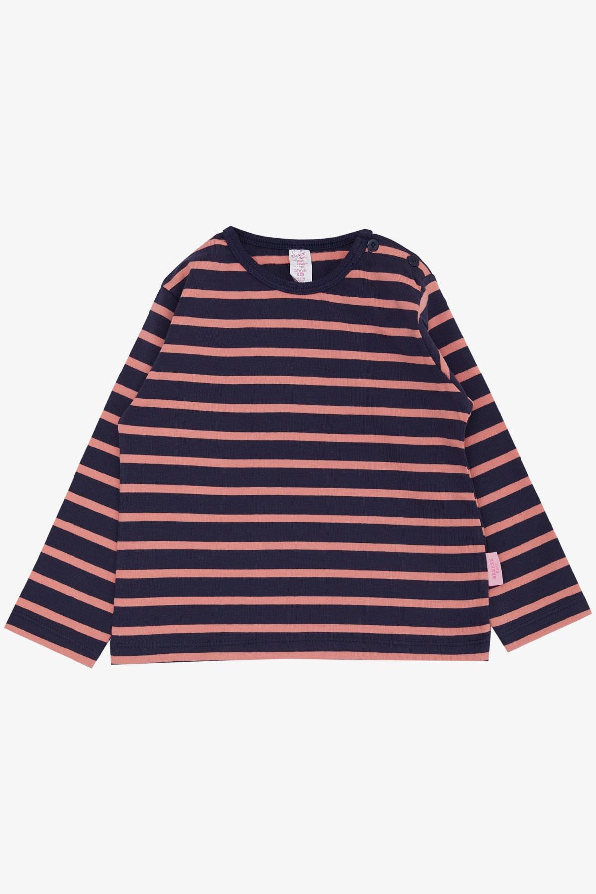 Breeze Kız Bebek Uzun Kollu Tişört Çizgili Patlı Lacivert (9 Ay-3 Yaş)
