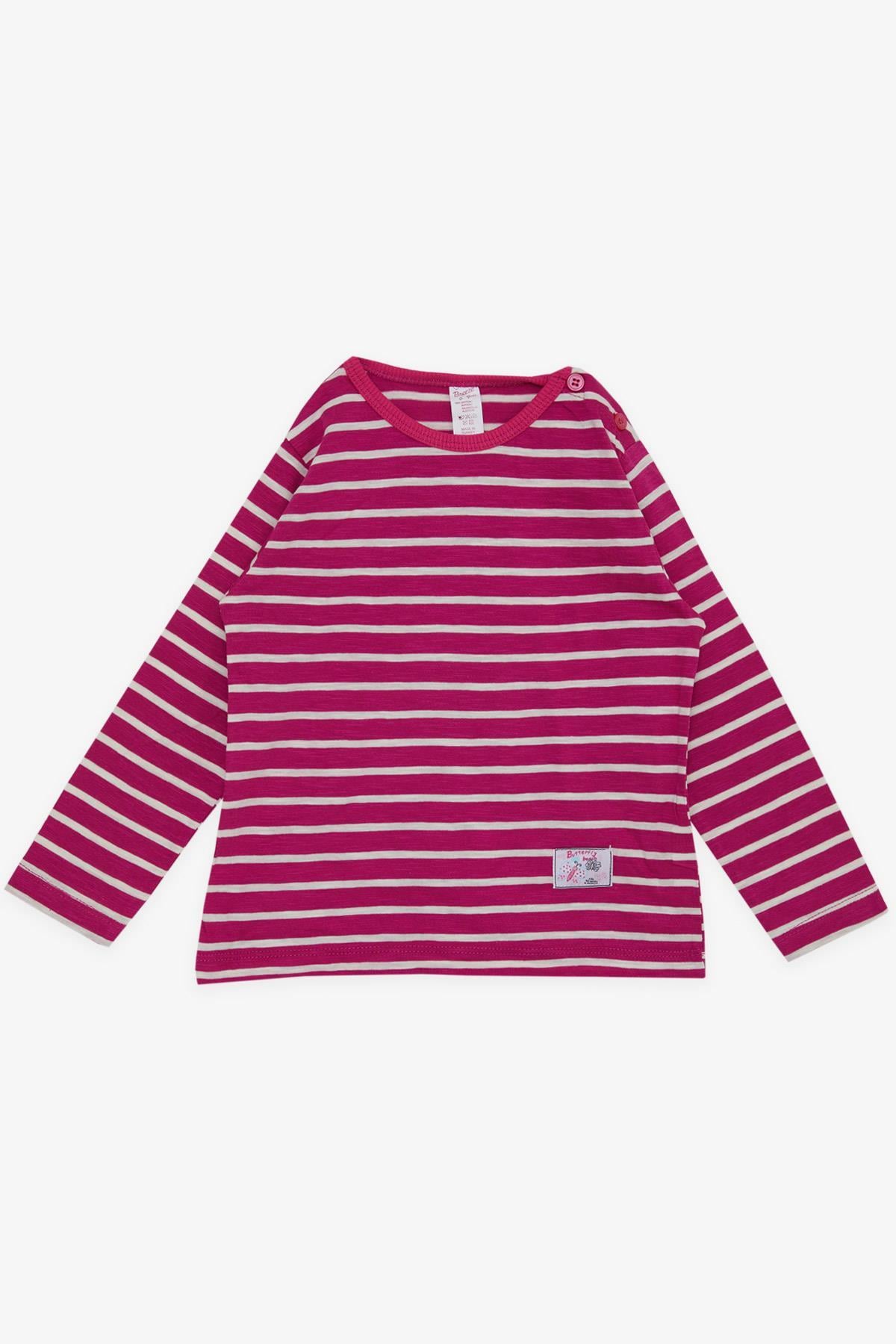 Breeze Kız Bebek Uzun Kollu Tişört Çizgili Patlı Kelebek Baskılı Fuşya (9 Ay-3 Yaş)
