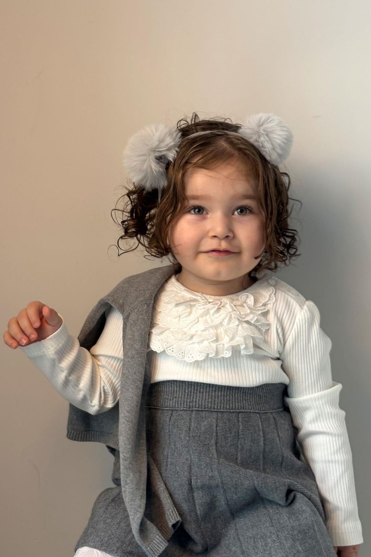 Breeze Kız Bebek Uzun Kollu Tişört Güpürlü Fiyonklu Ekru (6 Ay-2 Yaş)