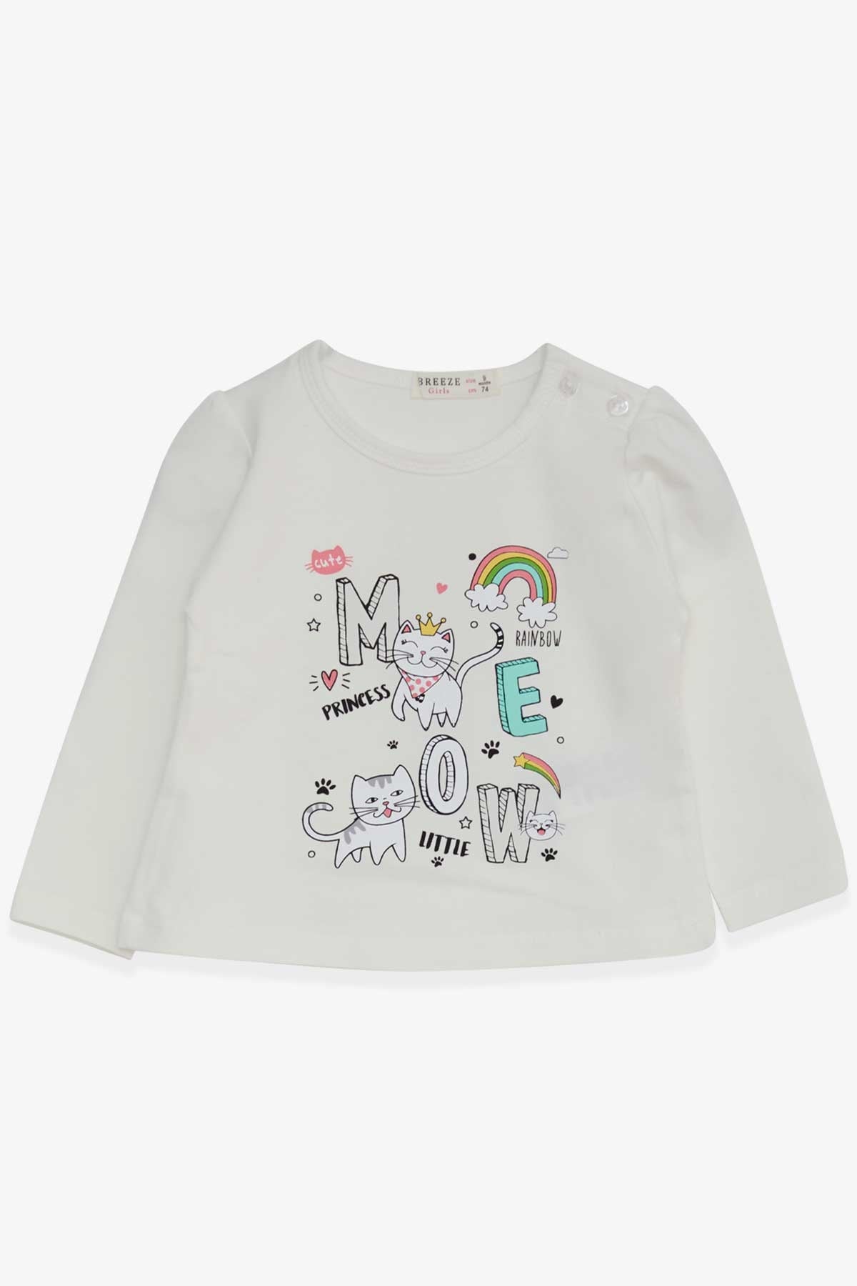Breeze Kız Bebek Uzun Kollu Tişört Kedicik Baskılı Ekru (9 Ay-3 Yaş)