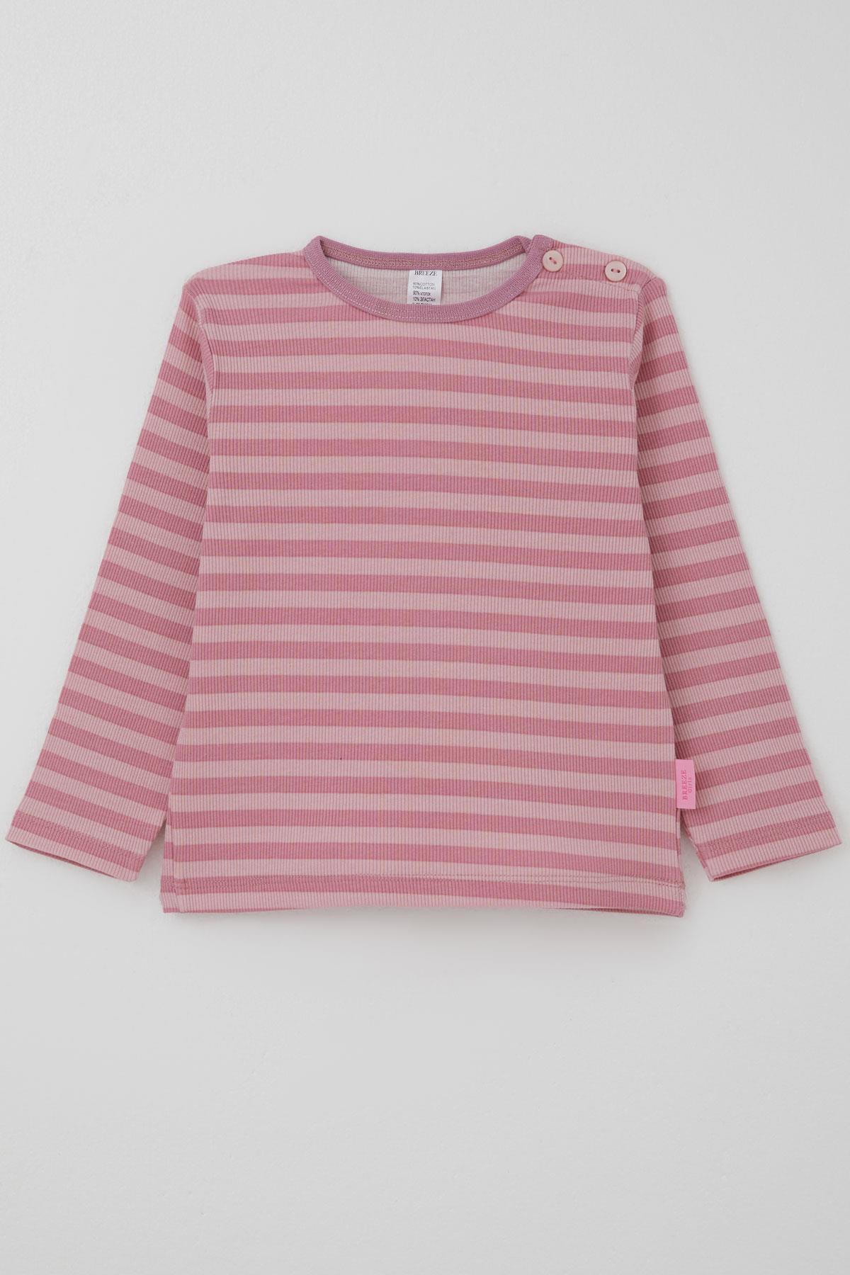 Breeze Kız Bebek Uzun Kollu Tişört Patlı Çizgili Gülkurusu (9 Ay-3 Yaş)