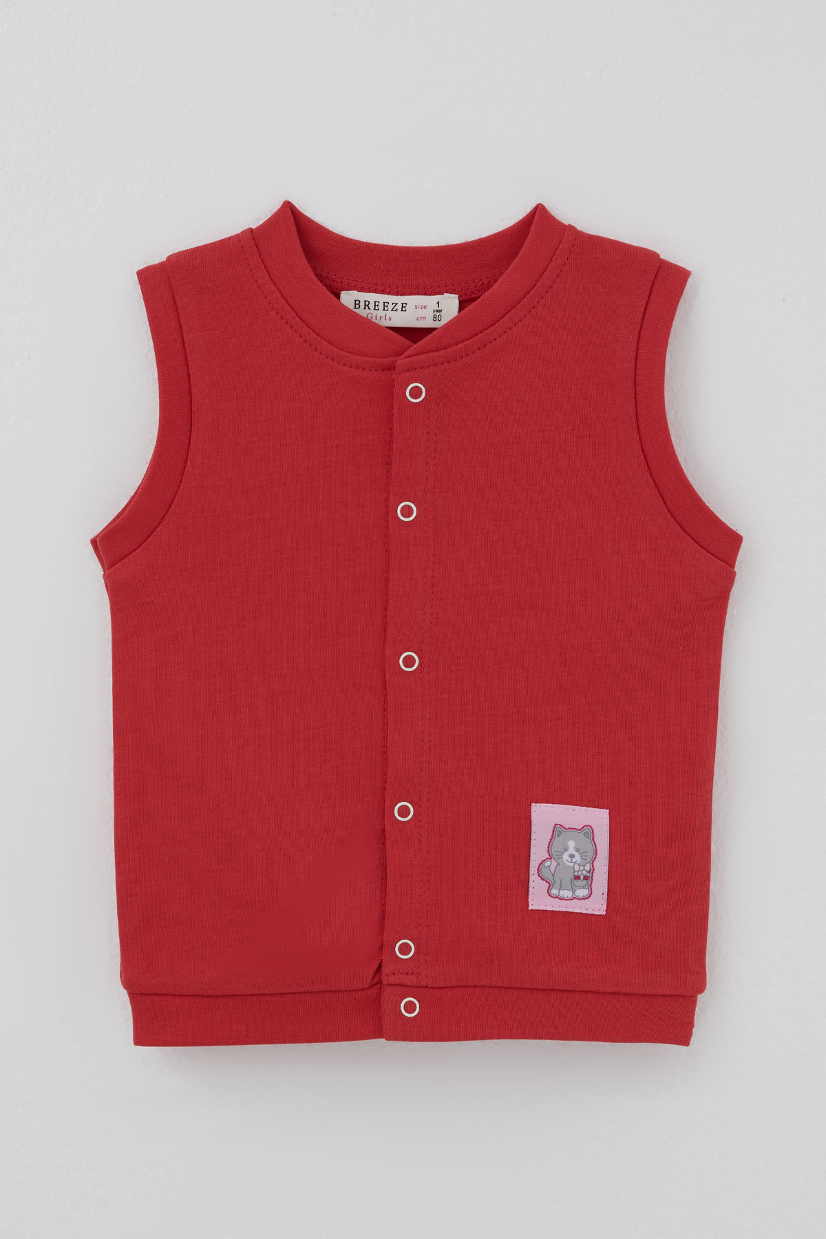 Breeze Kız Bebek Yelek Çıtçıtlı Sevimli Kedicik Armalı Mercan (4 Ay - 1 Yaş)