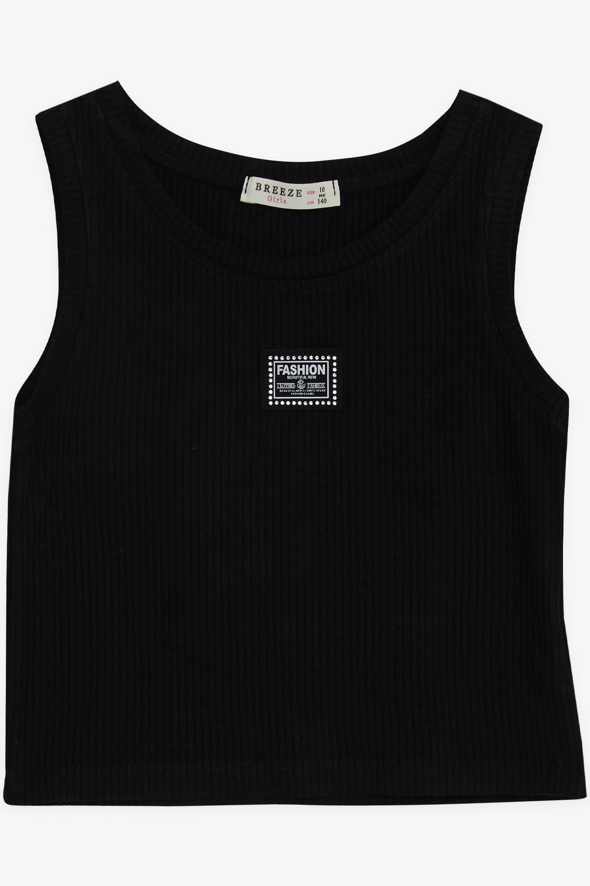 Breeze Kız Çocuk Askılı Tişört Armalı Taşlı Siyah (9-14 Yaş)