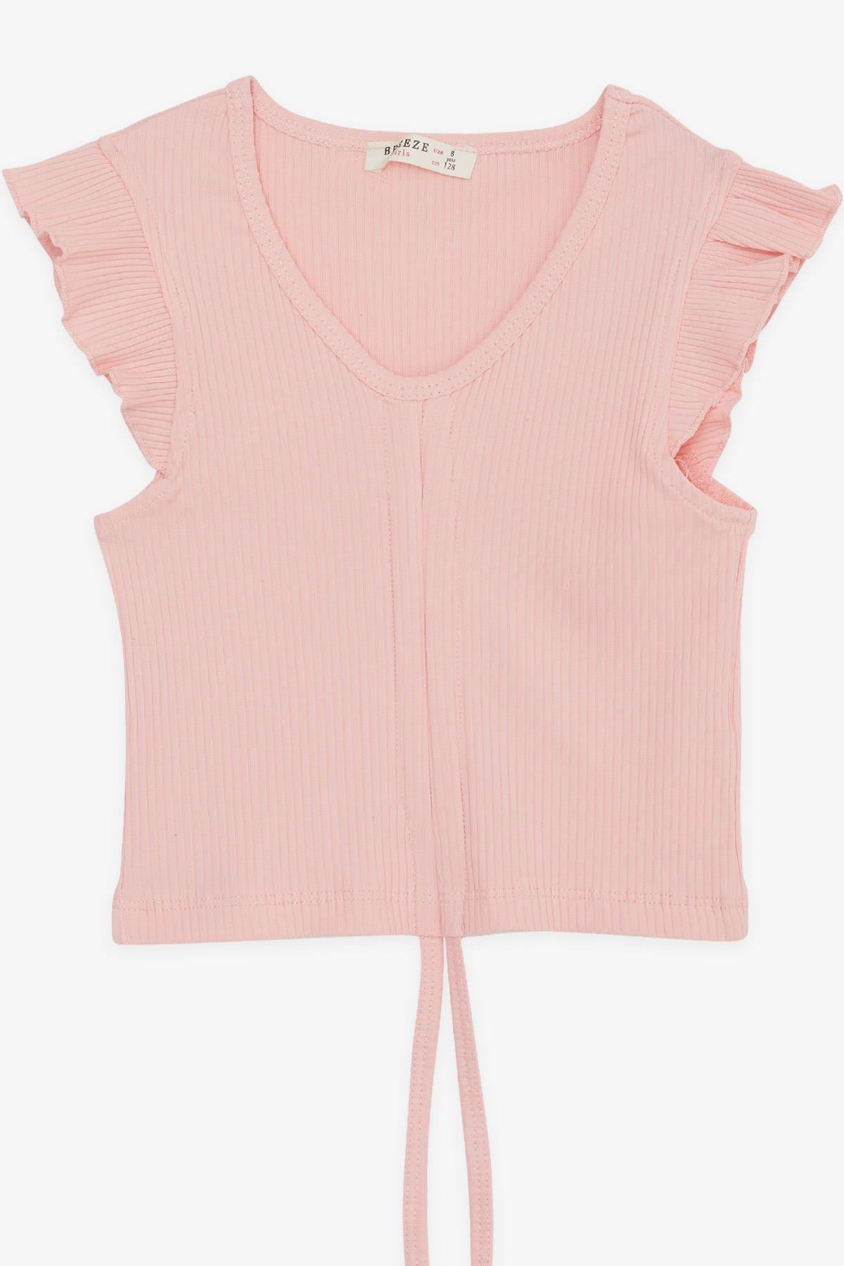 Breeze Kız Çocuk Crop Tişört Bağcıklı Fırfırlı Somon (8-14 Yaş)