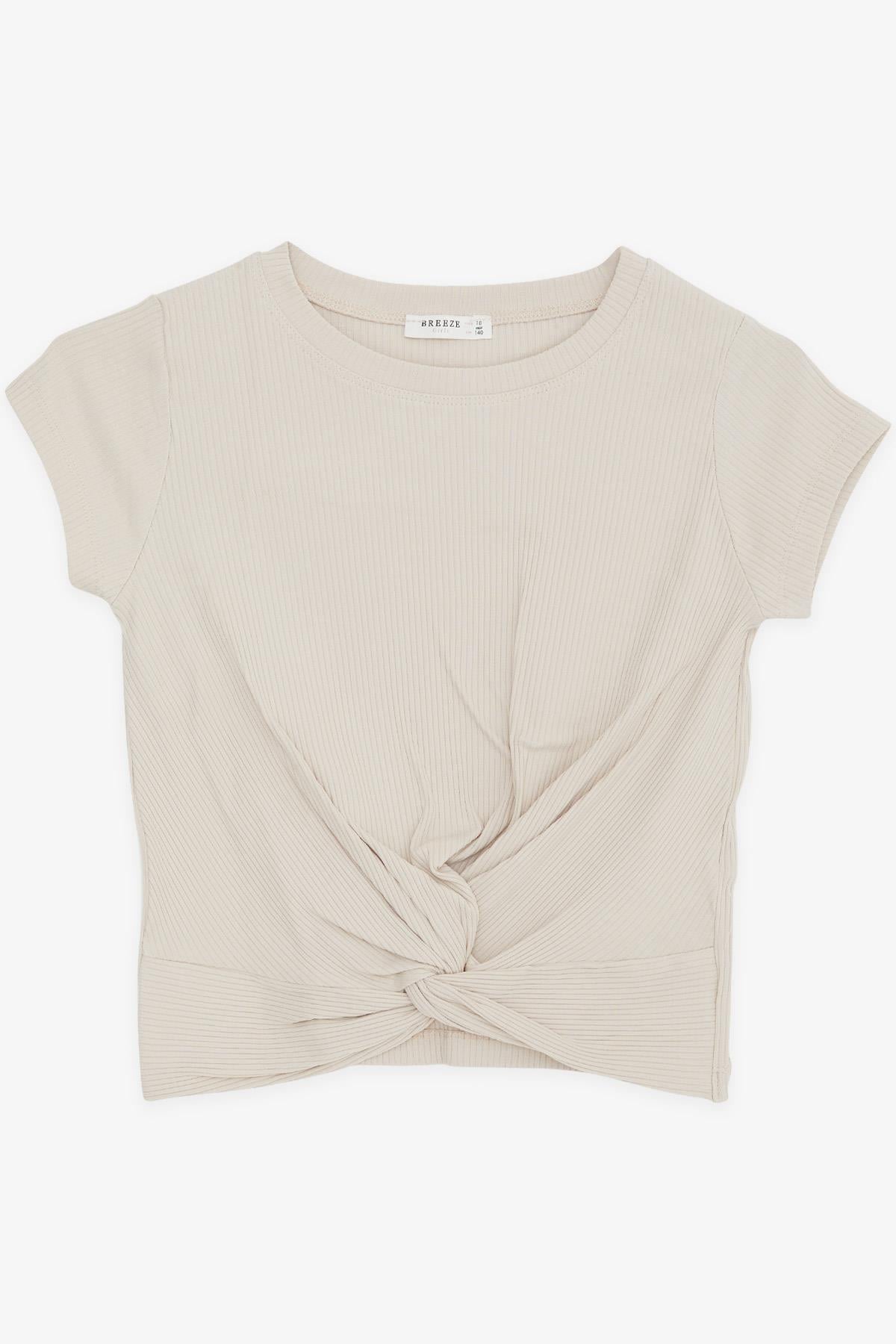 Breeze Kız Çocuk Crop Tişört Çapraz Detaylı Bej (9-14 Yaş)