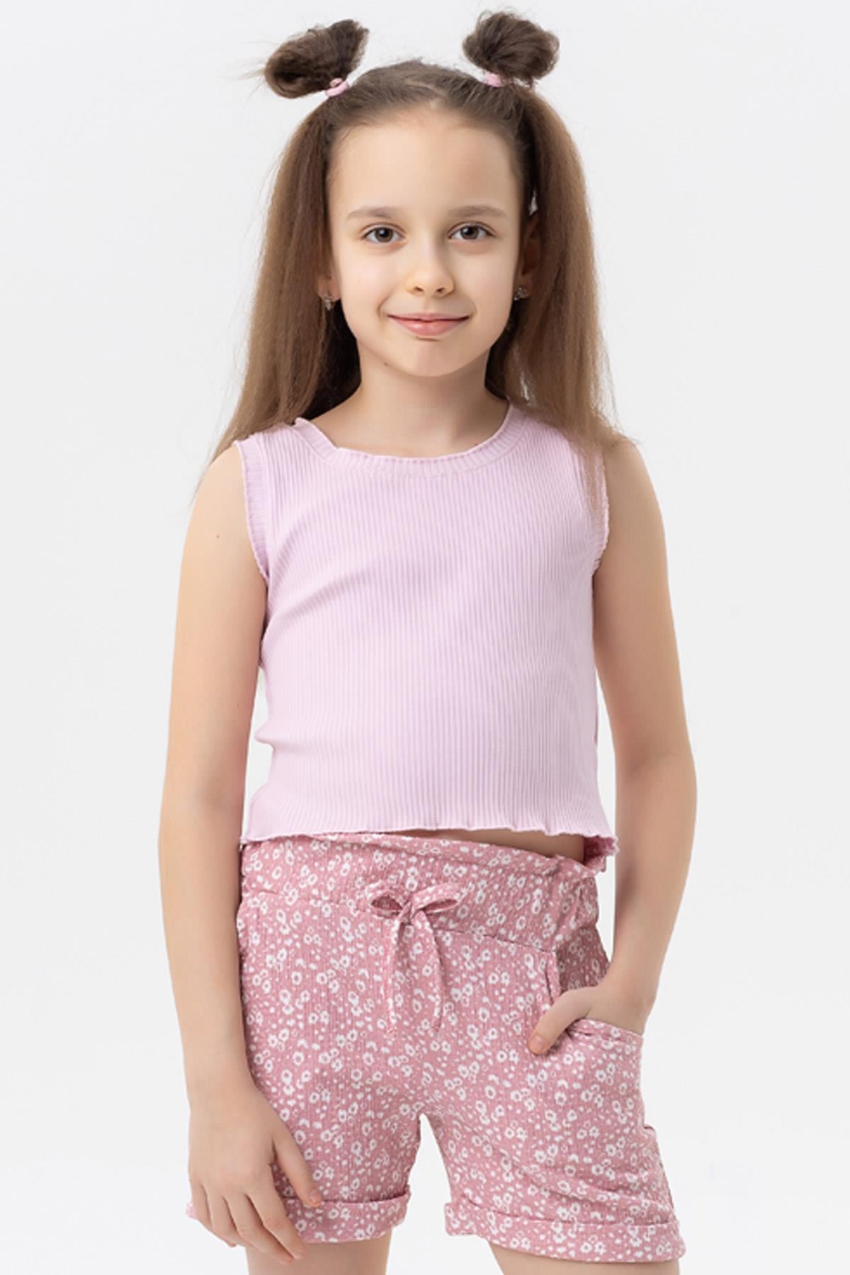 Breeze Kız Çocuk Crop Tişört Fitilli Pudra (8-14 Yaş)