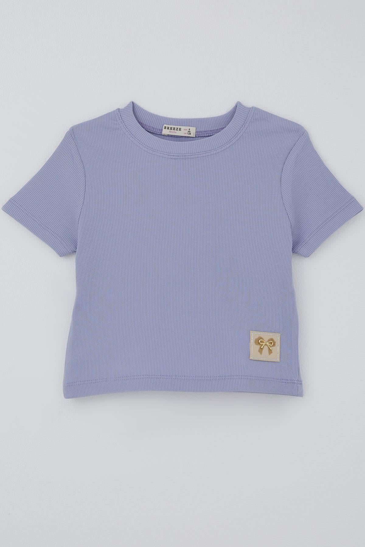 Breeze Kız Çocuk Crop Tişört Fiyonk Arma Detaylı Açık Lila (7-12 Yaş)