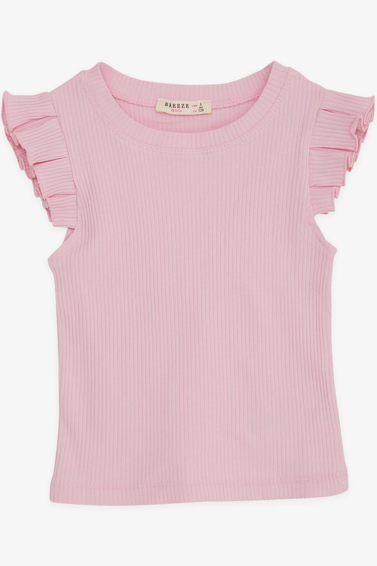 Breeze Kız Çocuk Crop Tişört Kolları Fırfırlı Pembe (8-14 Yaş)