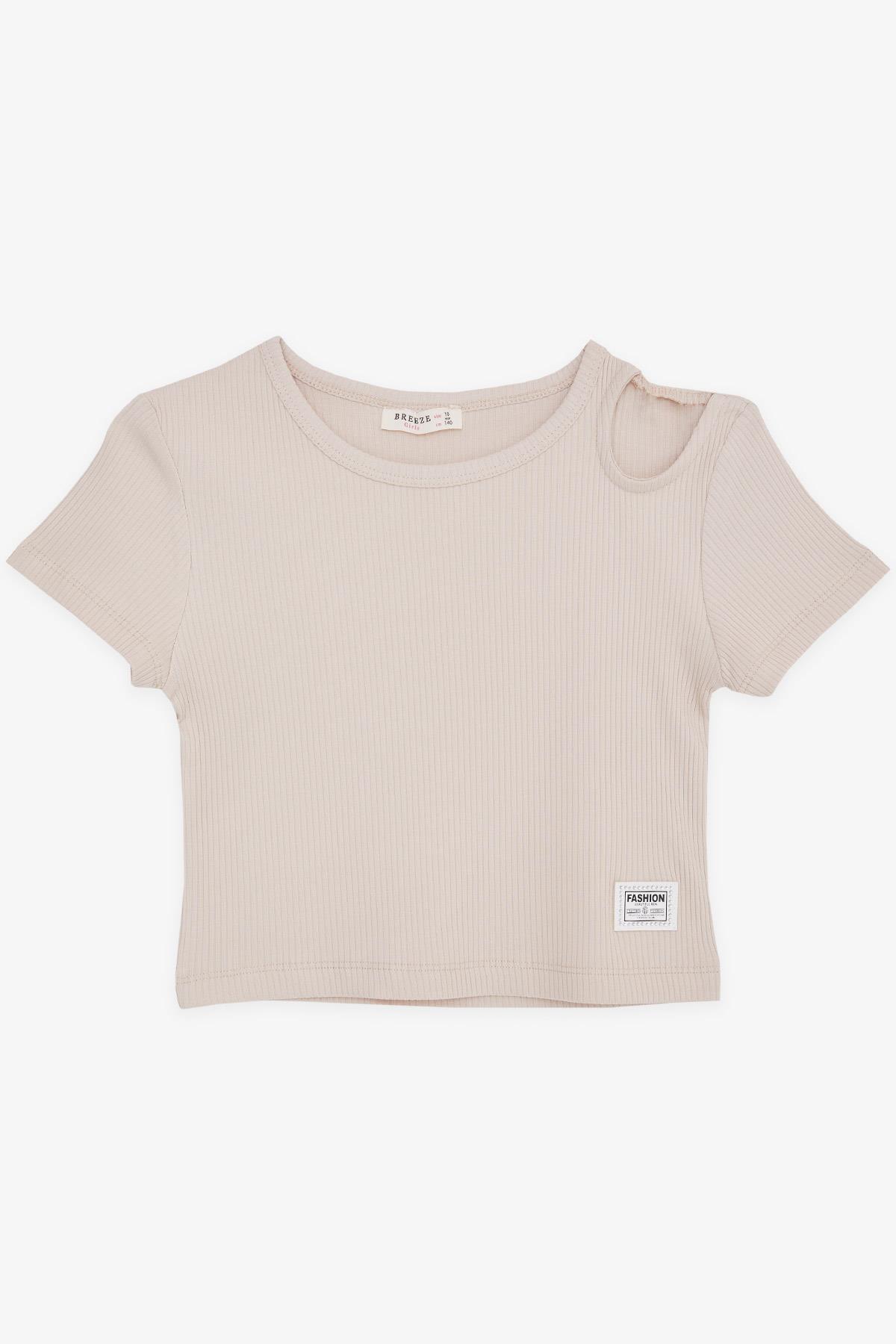 Breeze Kız Çocuk Crop Tişört Omuzu Açık Detaylı Fitilli Bej (9-14 Yaş)