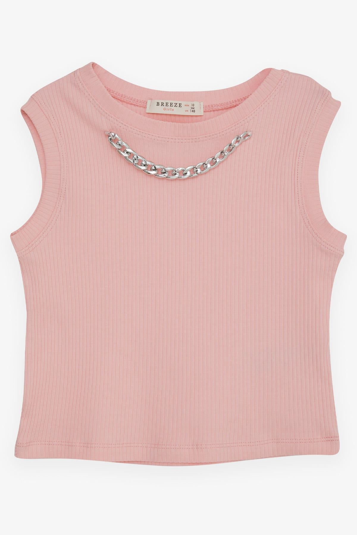 Breeze Kız Çocuk Crop Tişört Zincir Aksesuarlı Somon (9-14 Yaş)