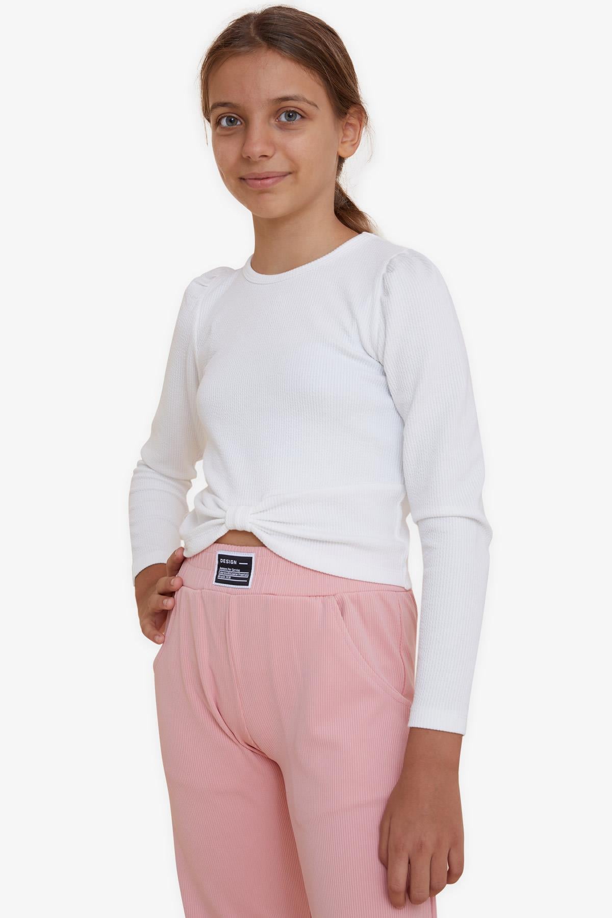 Breeze Kız Çocuk Crop Uzun Kollu Tişört Fiyonklu Ekru (8-14 Yaş)