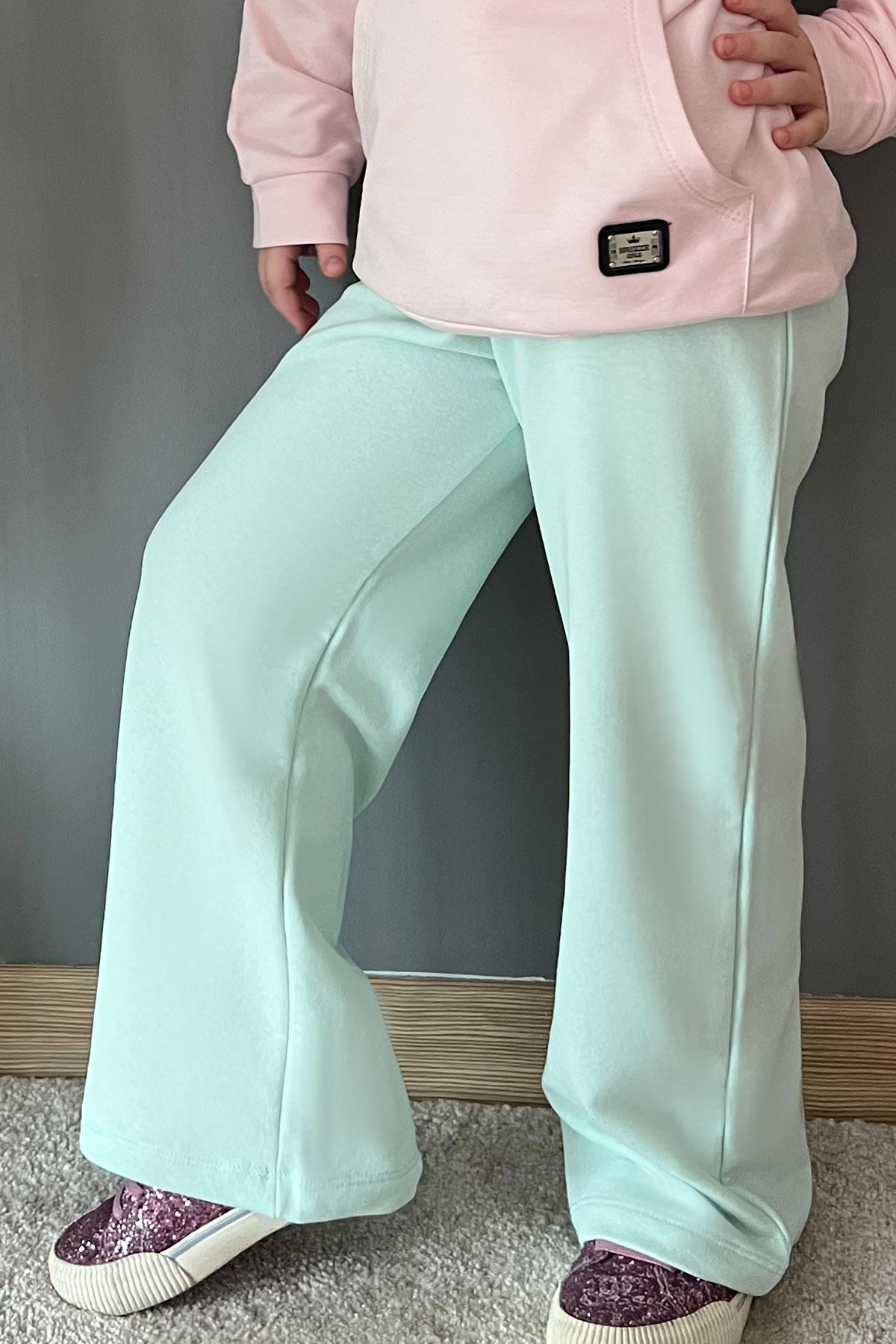 Breeze Kız Çocuk Eşofman Altı Bağcık Aksesuarlı Beli Lastikli Su Yeşili (5-9 Yaş)