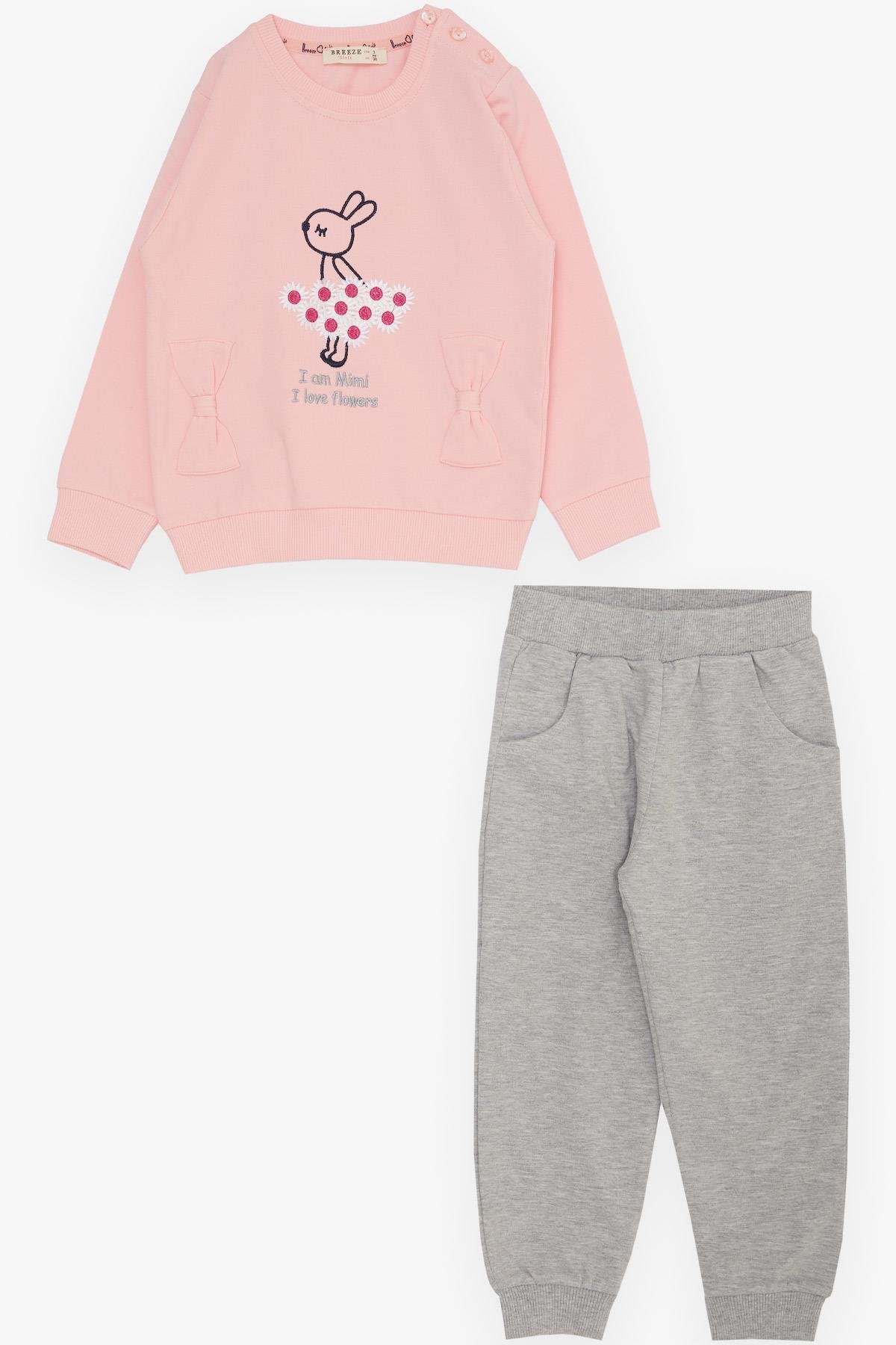 Breeze Kız Çocuk Eşofman Takım Çiçek Temalı Tavşancık Nakışlı Pembe (1-4 Yaş)
