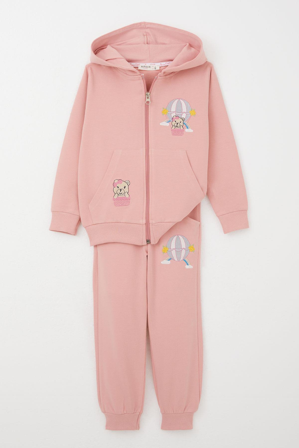 Breeze Kız Çocuk Eşofman Takım Uçan Balonlu Ayıcık Nakışlı Gülkurusu (1.5-5 Yaş)