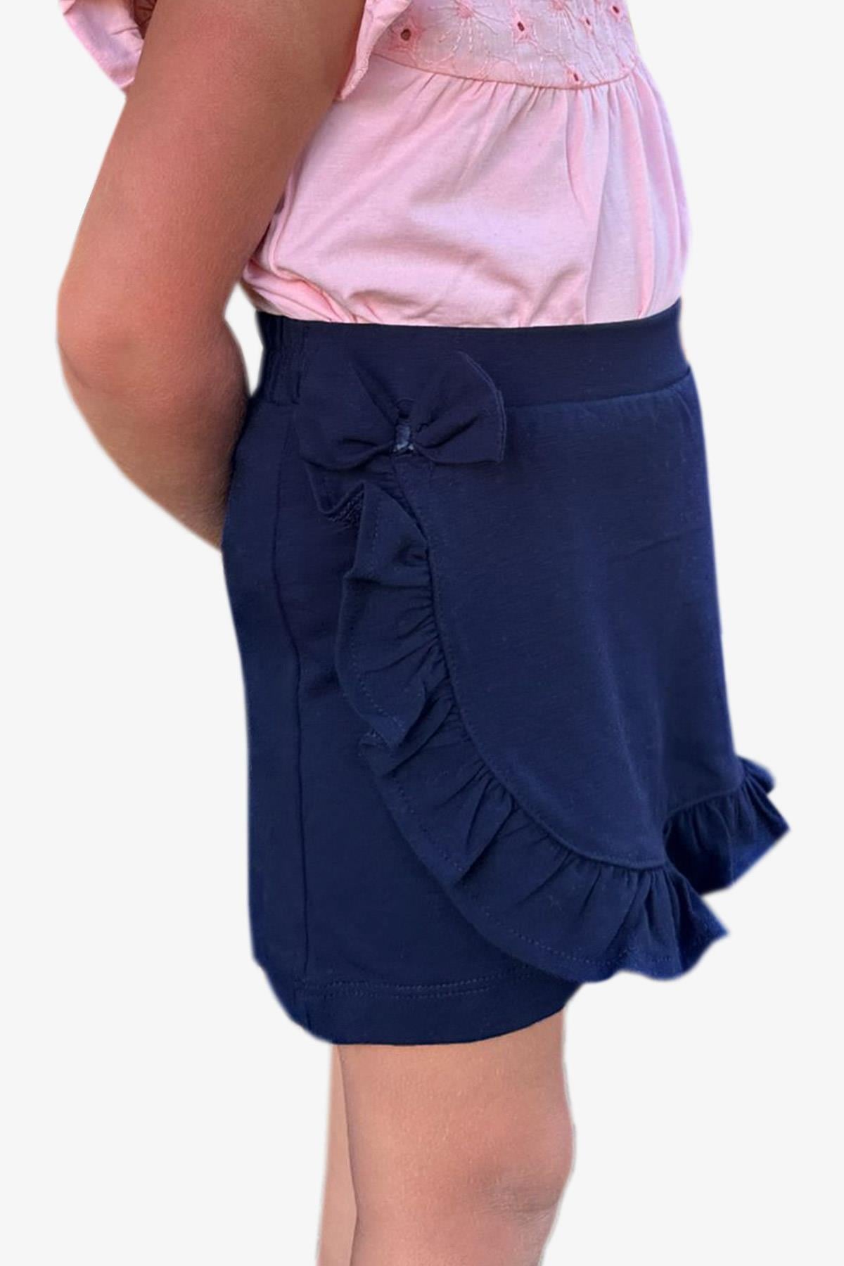 Breeze Kız Çocuk Etek Şort Fırfırlı Fiyonklu Lacivert (1.5-5 Yaş)