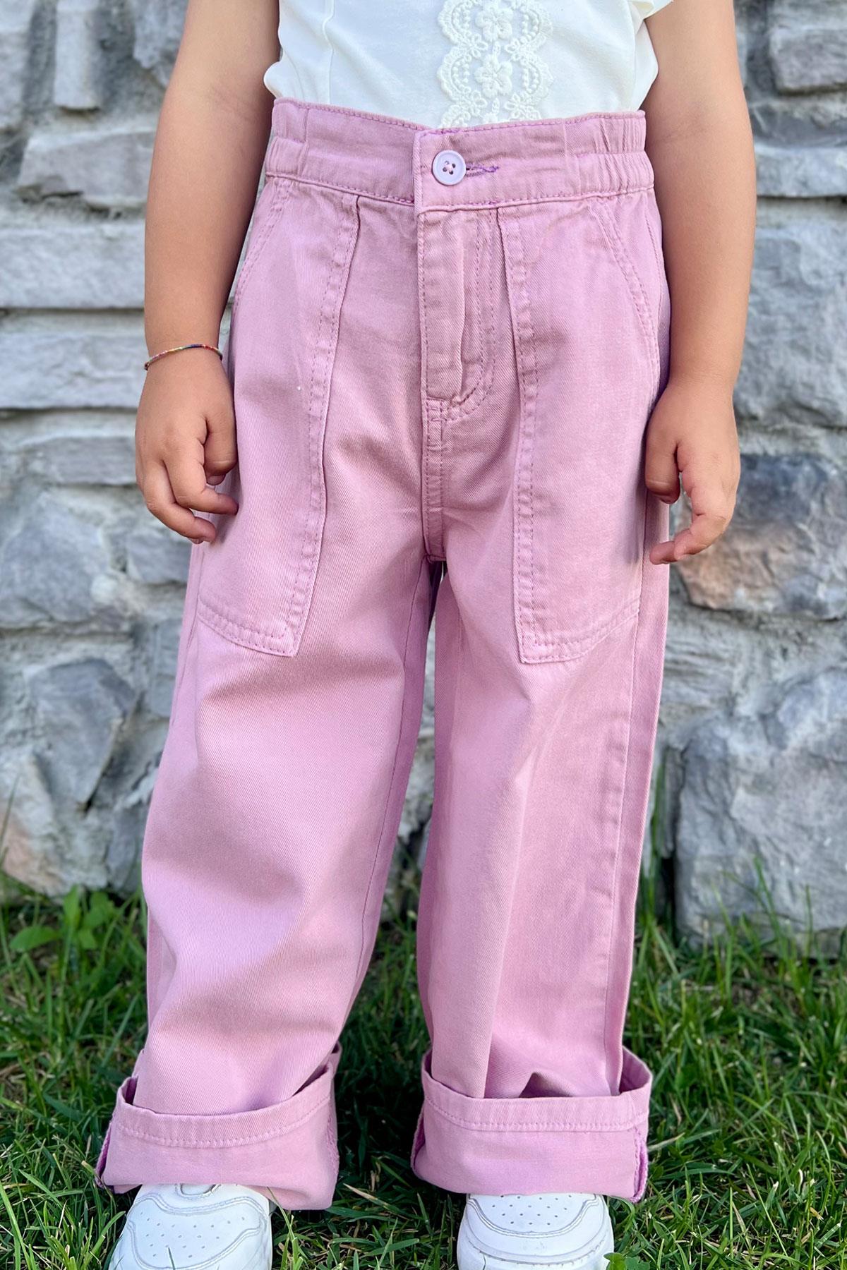 Breeze Kız Çocuk Gabardin Pantolon Geniş Paça Beli Lastikli Gülkurusu (5-9 Yaş)