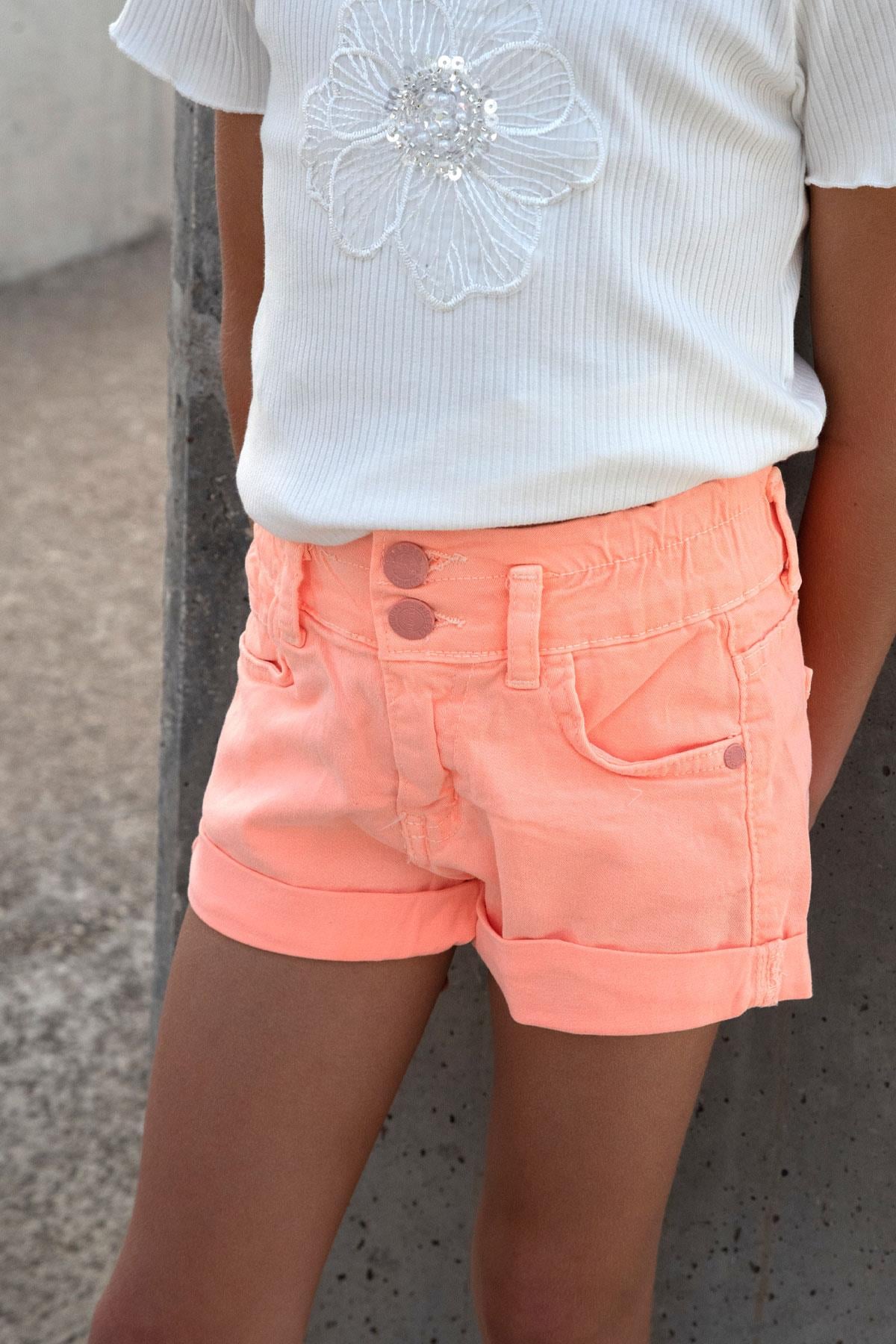 Breeze Kız Çocuk Gabardin Şort Bileklikli Neon Turuncu (8-14 Yaş)