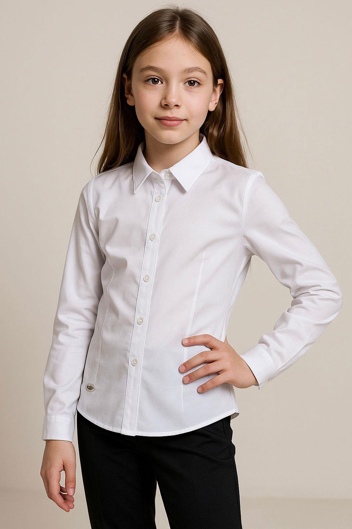 Breeze Kız Çocuk Gömlek Belden Oturtma Düğmeli Arma Detaylı Beyaz (8-11 Yaş)