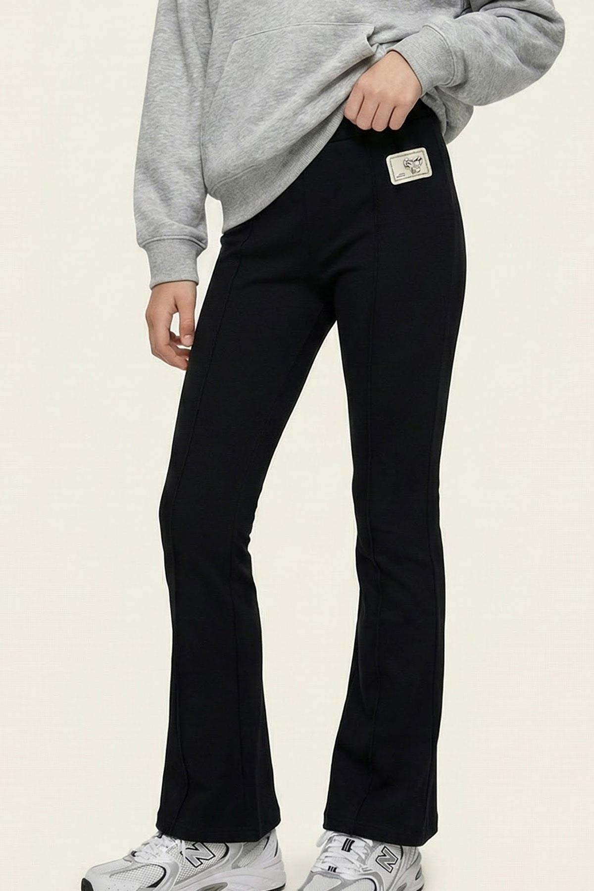 Breeze Kız Çocuk İspanyol Paça Tayt Dekoratif Metal Kalp Armalı Çima Dikişli Siyah (8-14 Yaş)