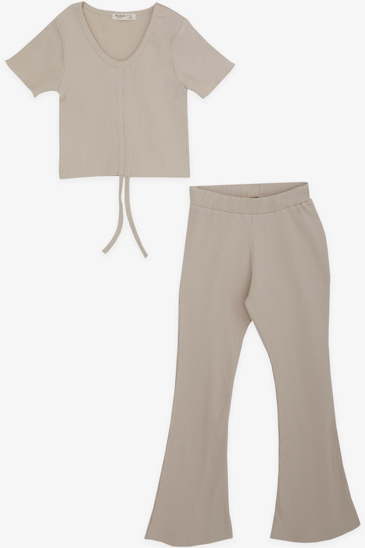 Breeze Kız Çocuk İspanyol Paça Taytlı Crop Takım Bej (5-10 Yaş)