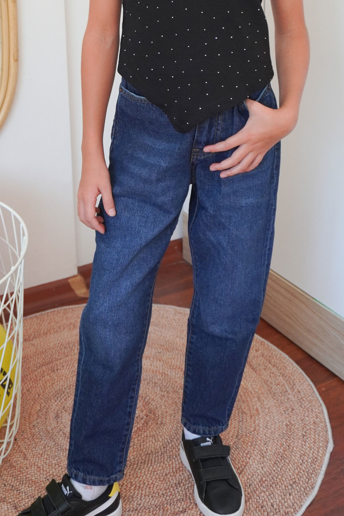 Breeze Kız Çocuk Jean Pantolon Cepli Düğmeli Koyu Mavi (9-14 Yaş)