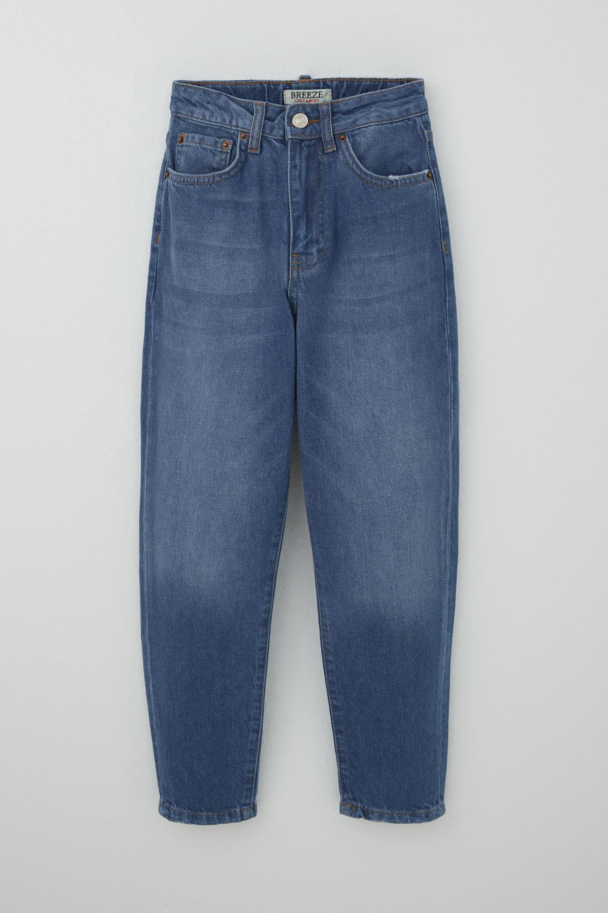 Breeze Kız Çocuk Jean Pantolon Cepli Düğmeli Mavi (9-14 Yaş)