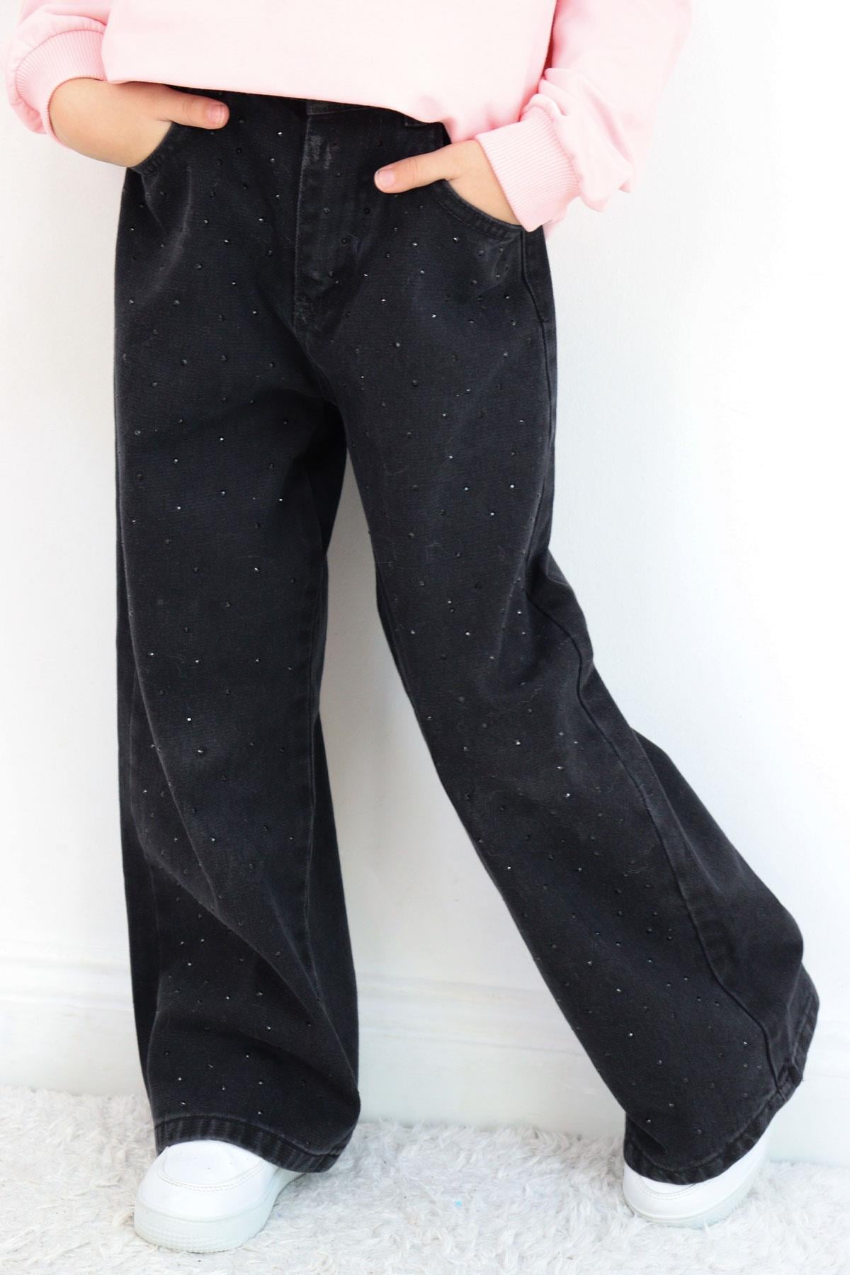 Breeze Kız Çocuk Jean Pantolon Taşlı Cepli Siyah (5-9 Yaş)