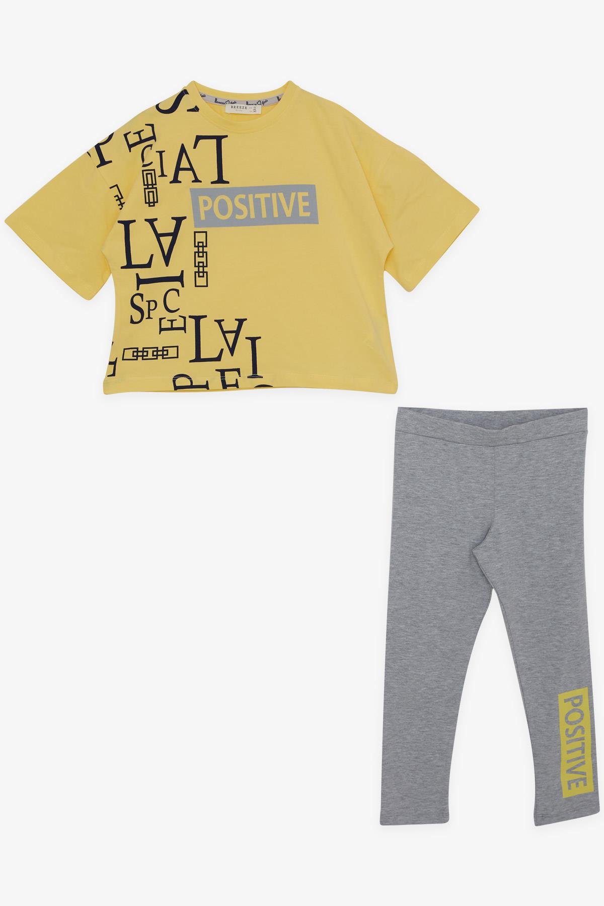 Breeze Kız Çocuk Kapri Taytlı Crop Takım Yazı Baskılı Sarı (9-14 Yaş)