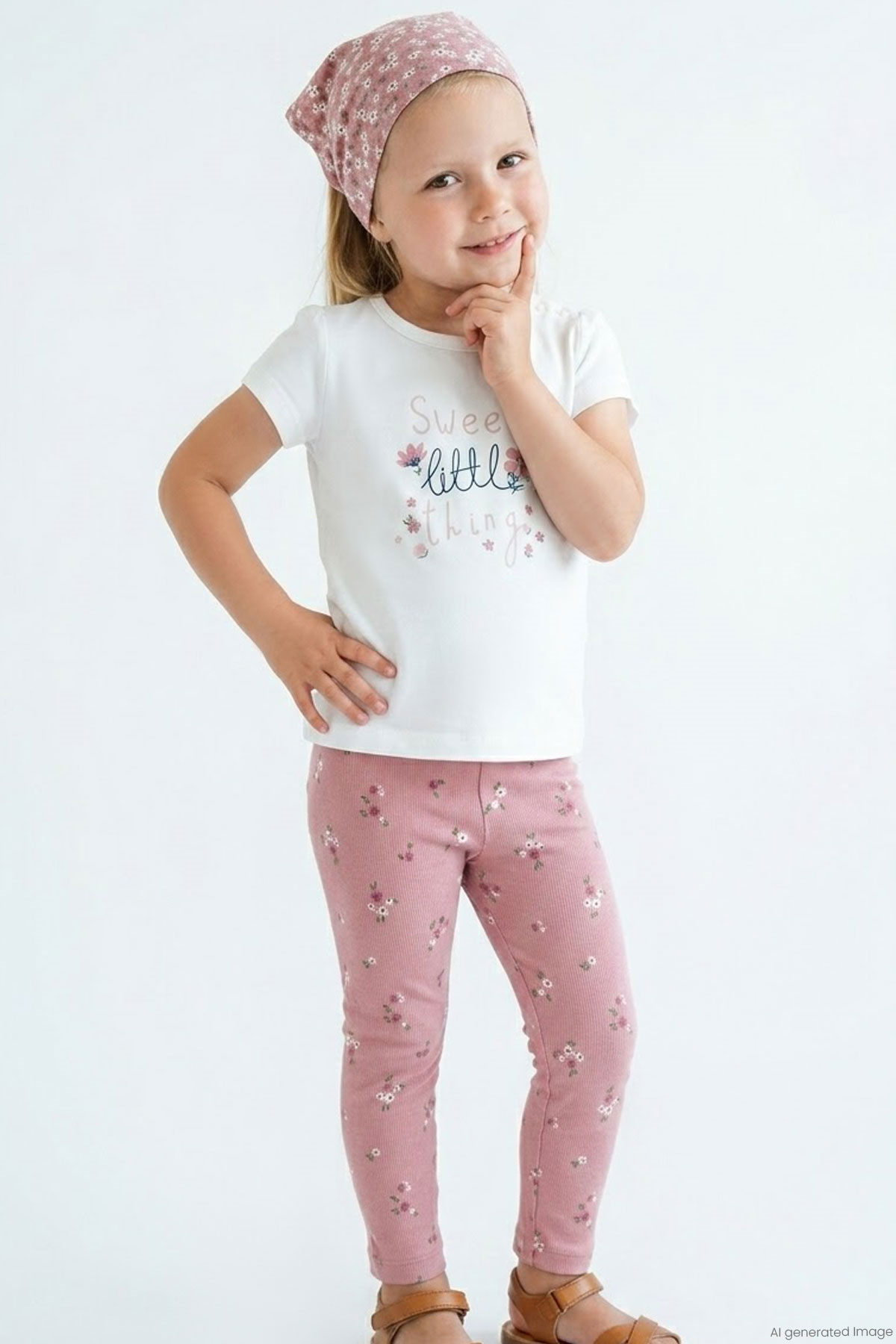 Breeze Kız Çocuk Kısa Kollu Taytlı Takım Çiçek Desenli Ekru (1.5-5 Yaş)