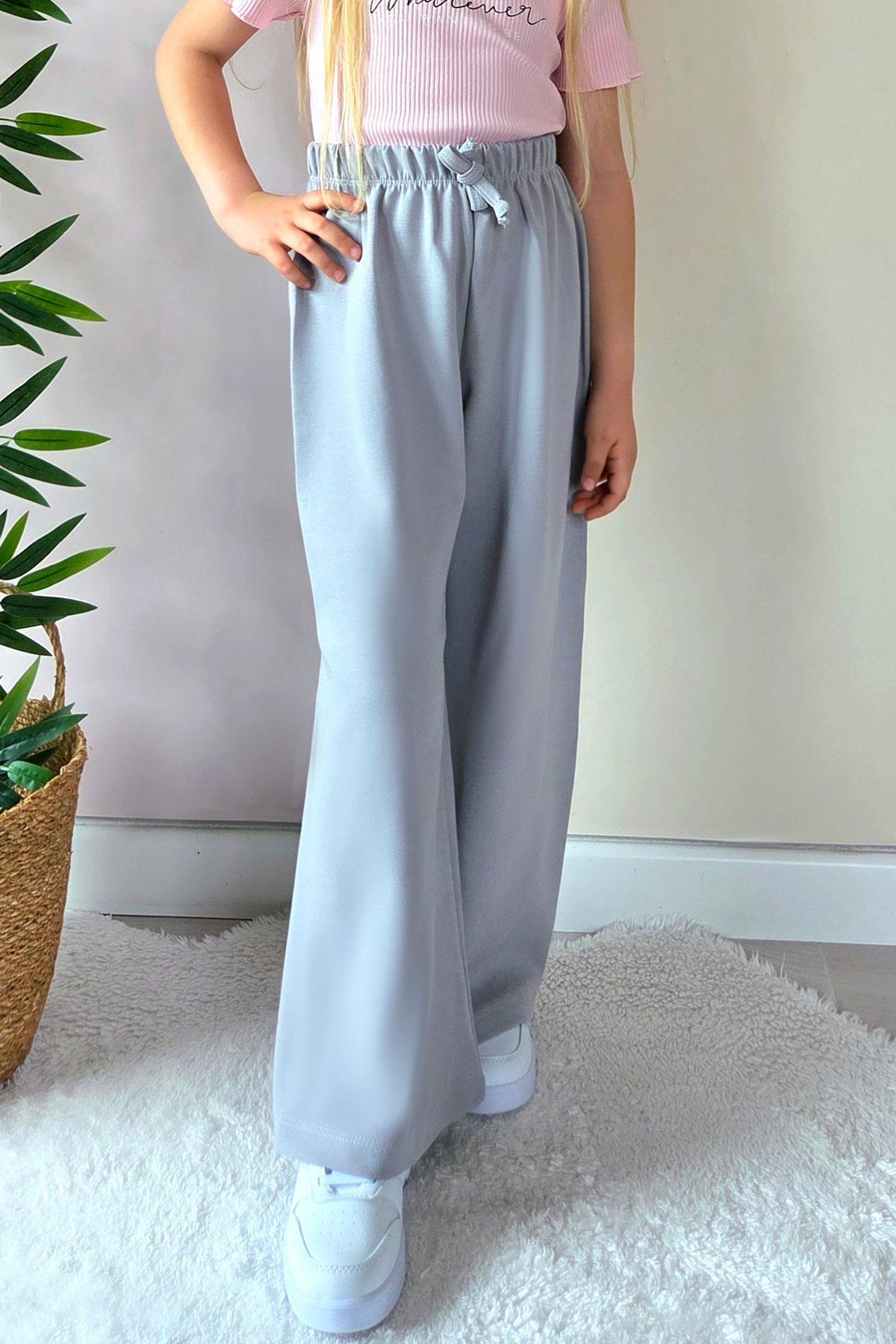 Breeze Kız Çocuk Pantolon Bağcık Aksesuarlı Beli Lastikli Gri (6-9 Yaş)