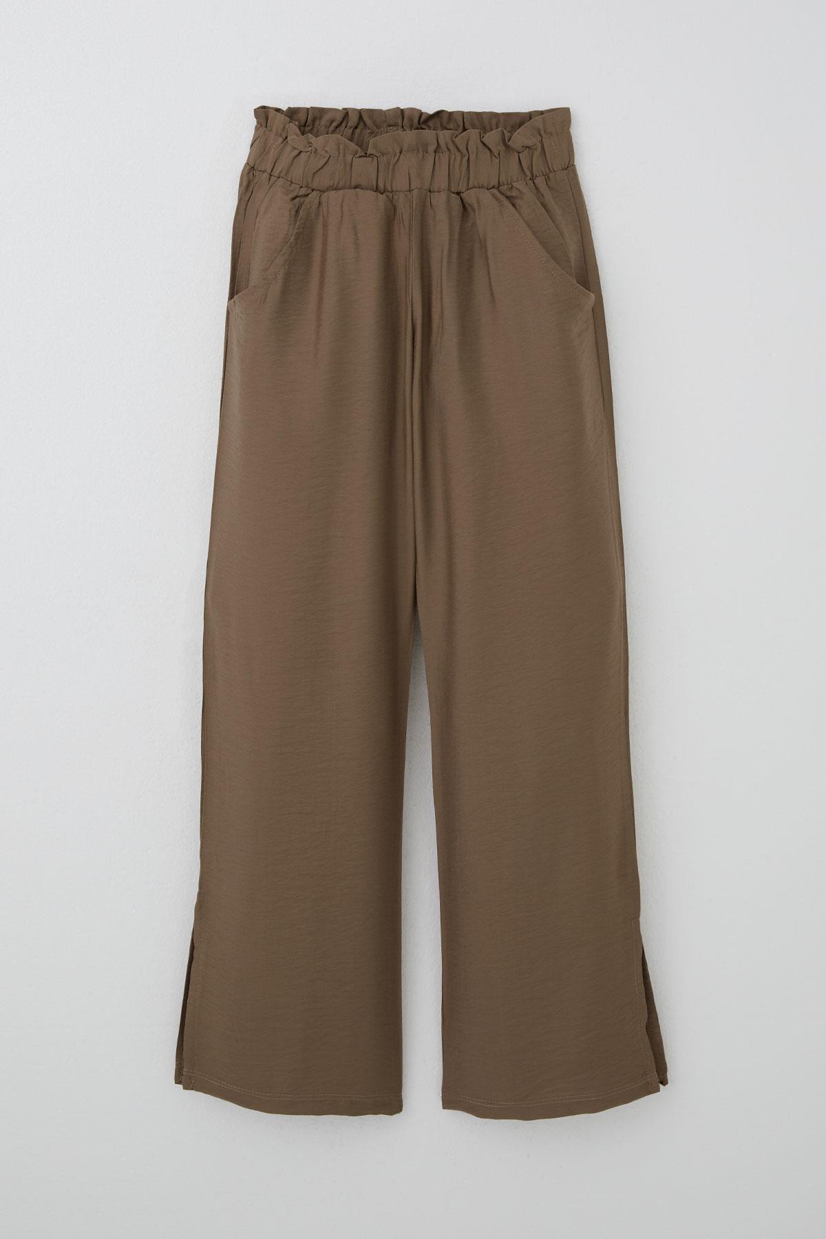 Breeze Kız Çocuk Pantolon Cepli Paçası Yırtmaçlı Kahverengi (8-14 Yaş)