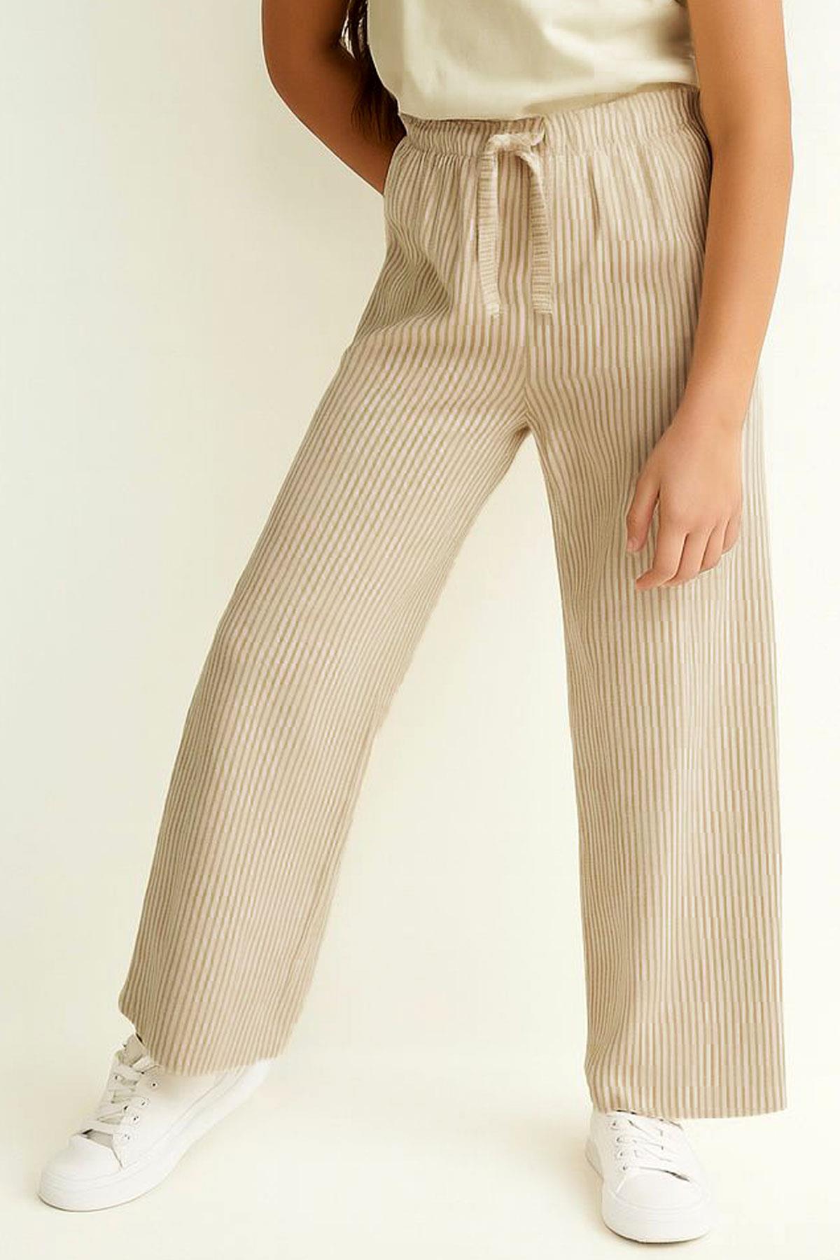 Breeze Kız Çocuk Pantolon Çizgili Bağcık Aksesuarlı Beli Lastik Detaylı Karışık Renk (8 Yaş)