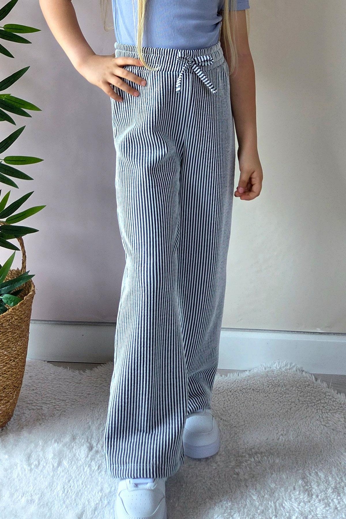 Breeze Kız Çocuk Pantolon Çizgili Fiyonk Bağcık Aksesuarlı Beli Lastik Detaylı Karışık Renk (4-7 Yaş)