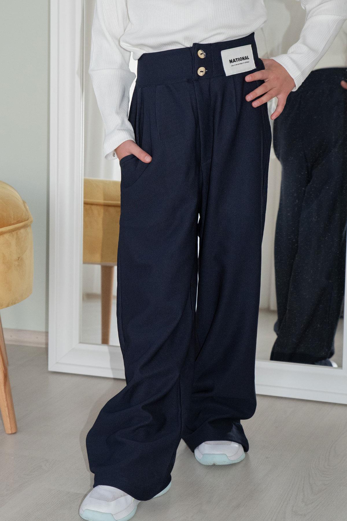 Breeze Kız Çocuk Pantolon Düğmeli Fermuarlı Lacivert (6-10 Yaş)