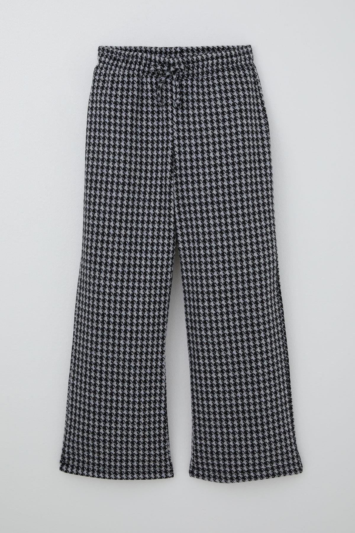 Breeze Kız Çocuk Pantolon Kazayağı Desenli Beli Lastikli Siyah (9-14 Yaş)