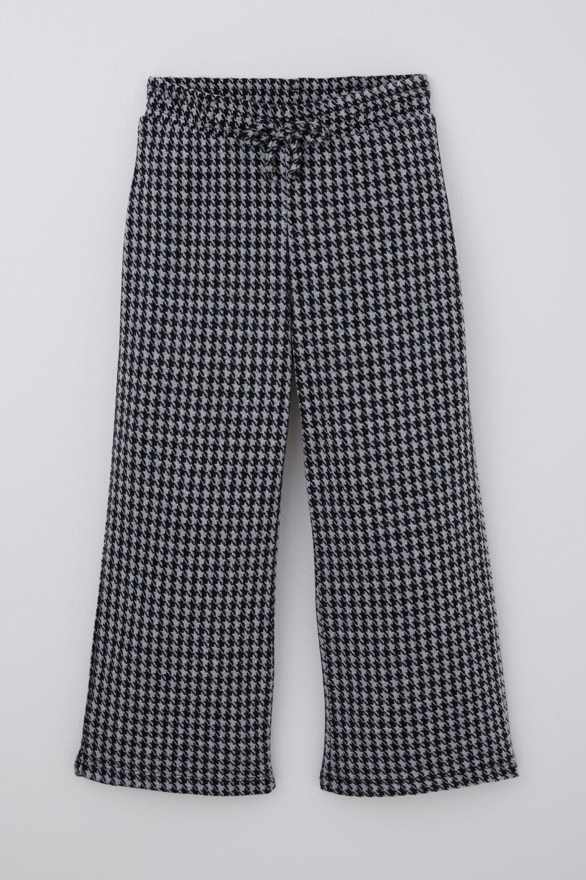 Breeze Kız Çocuk Pantolon Kazayağı Desenli Beli Lastikli Siyah (4-8 Yaş)