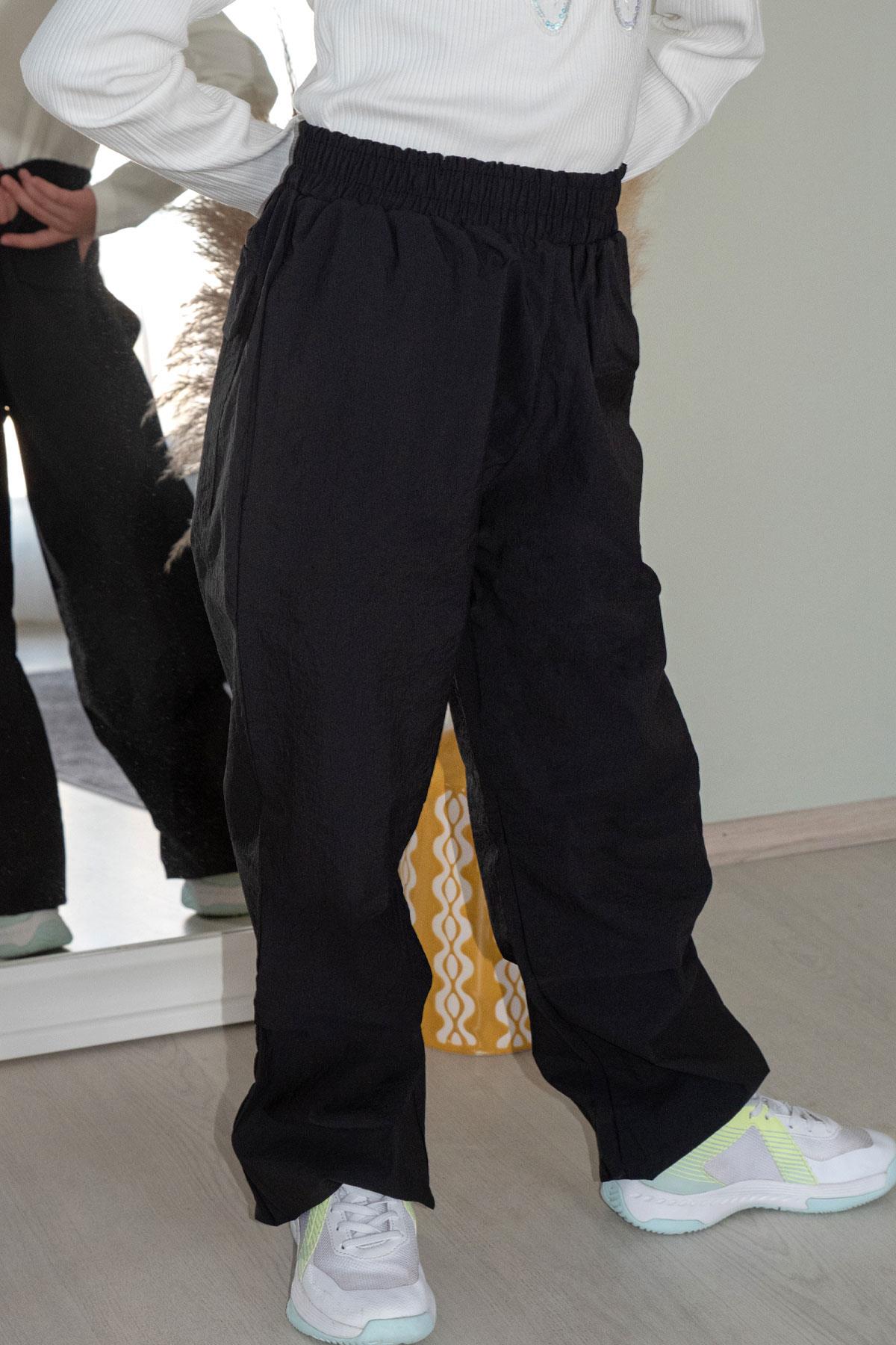 Breeze Kız Çocuk Paraşüt Jogger Paça Pantolon Siyah (6 Yaş)