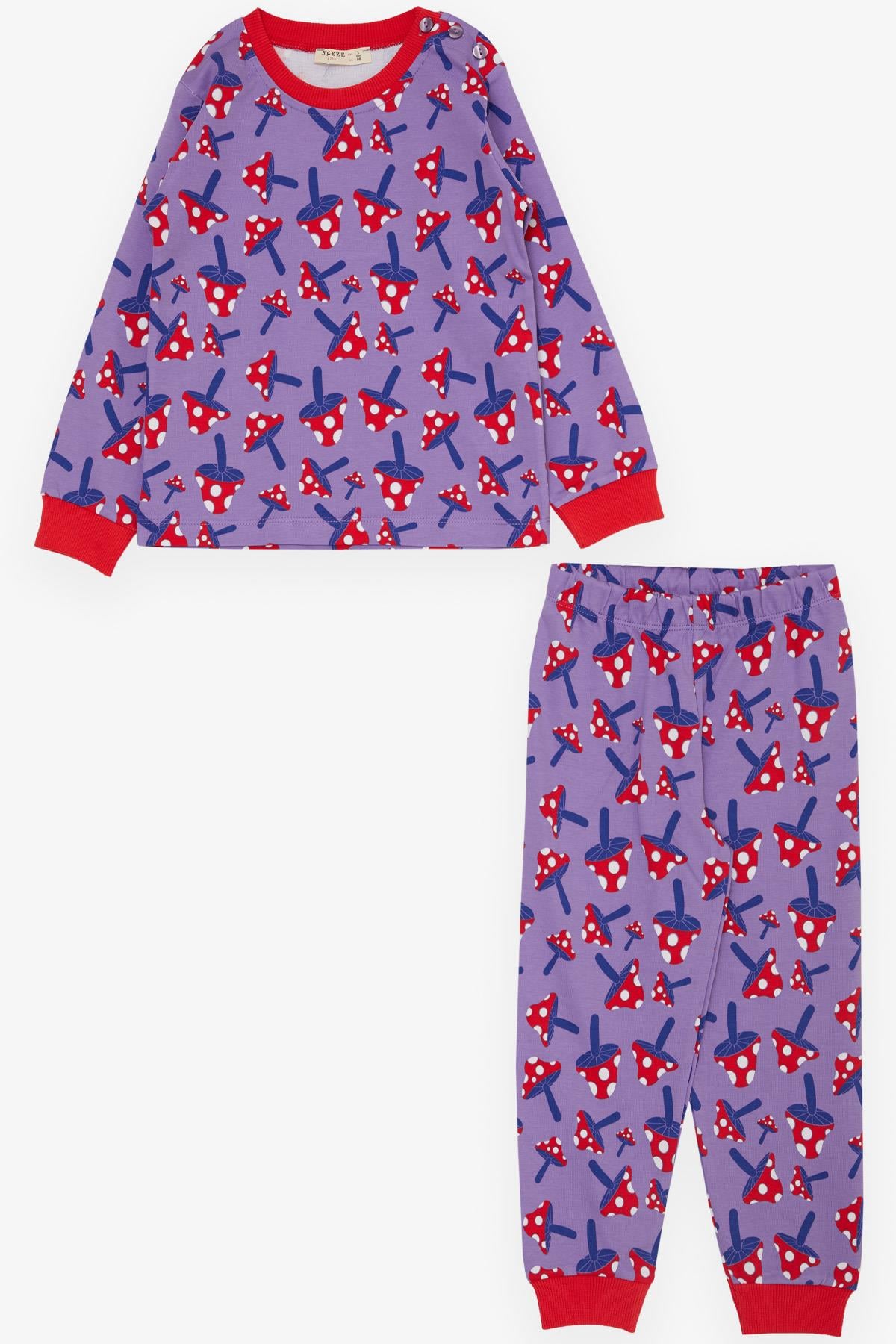 Breeze Kız Çocuk Pijama Takımı Mantar Desenli Lila (1-4 Yaş)