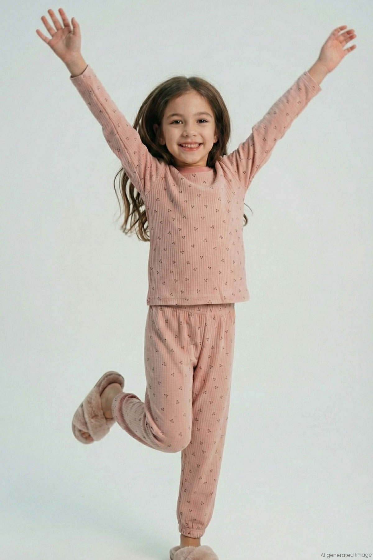 Breeze Kız Çocuk Pijama Takımı Minimal Mini Desenli Gülkurusu (4-5 Yaş)