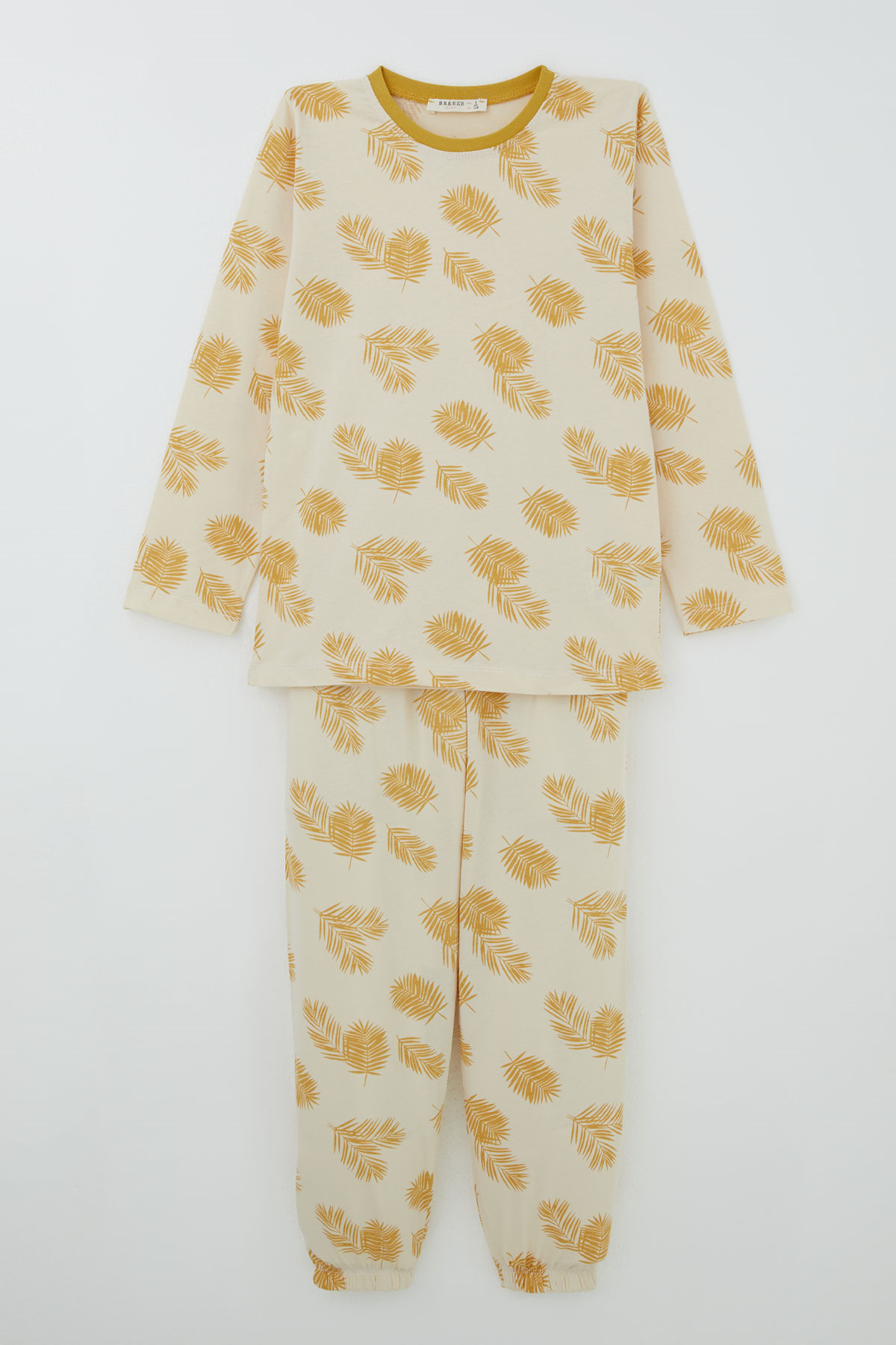 Breeze Kız Çocuk Pijama Takımı Tropik Yaprak Desenli Krem (4-8 Yaş)