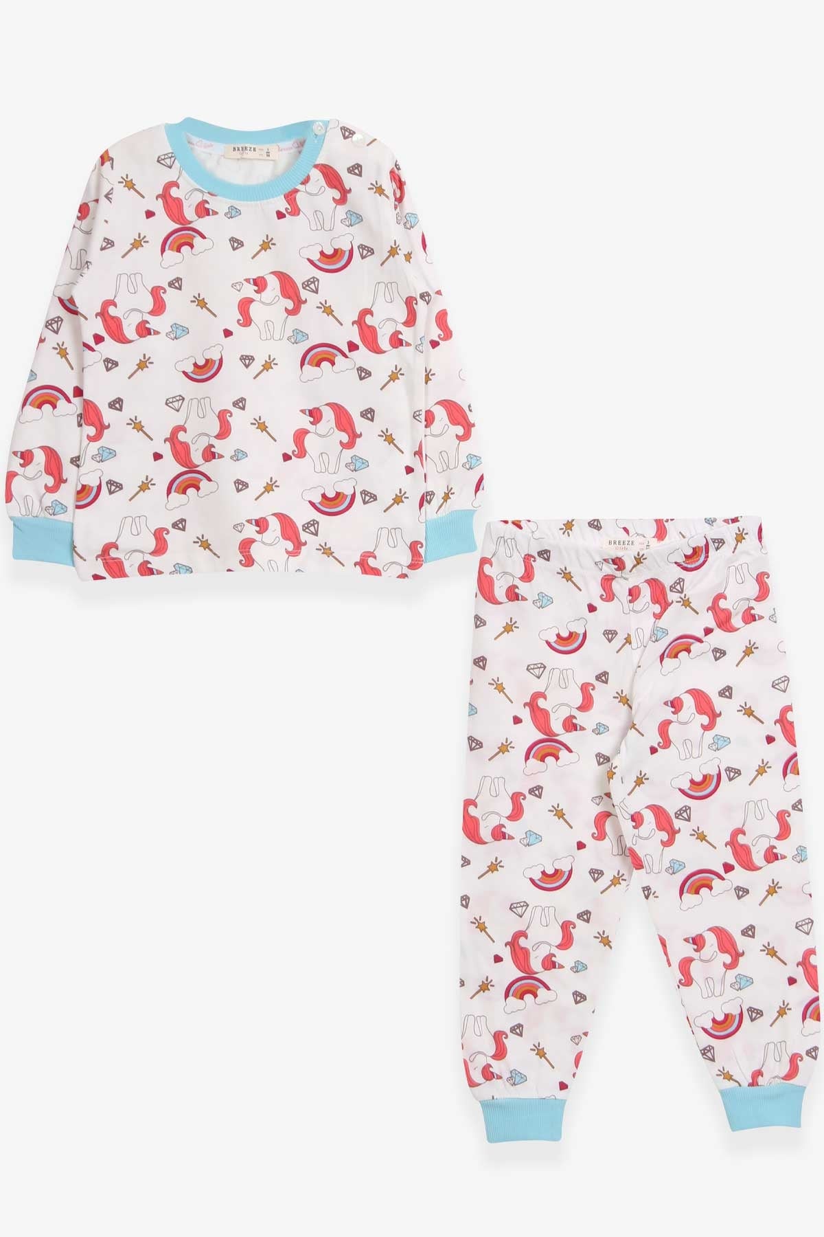 Breeze Kız Çocuk Pijama Takımı Unicorn Desenli Ekru (1.5-5 Yaş)