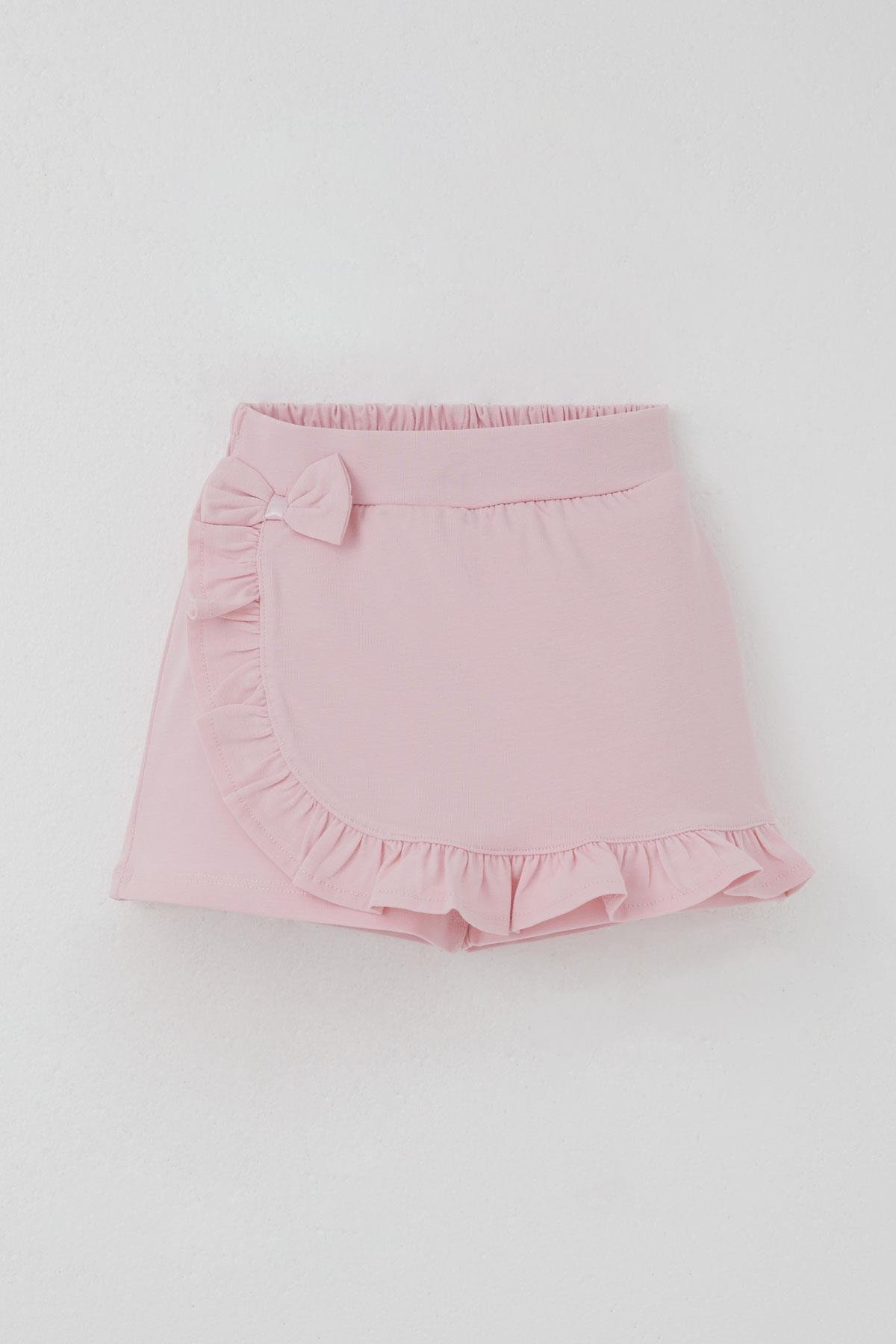 Breeze Kız Çocuk Şort Etek Fiyonk Aksesuarlı Fırfırlı Pembe (3-8 Yaş)